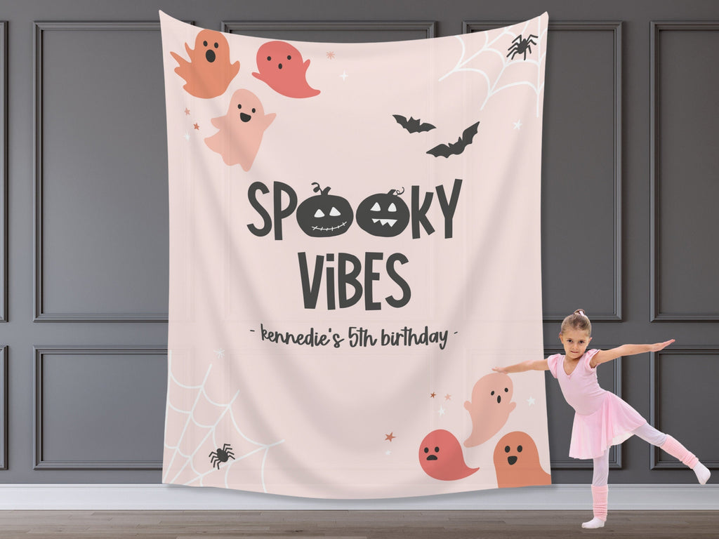 Spooky Vibes Ghost Halloween Banner Backdrop