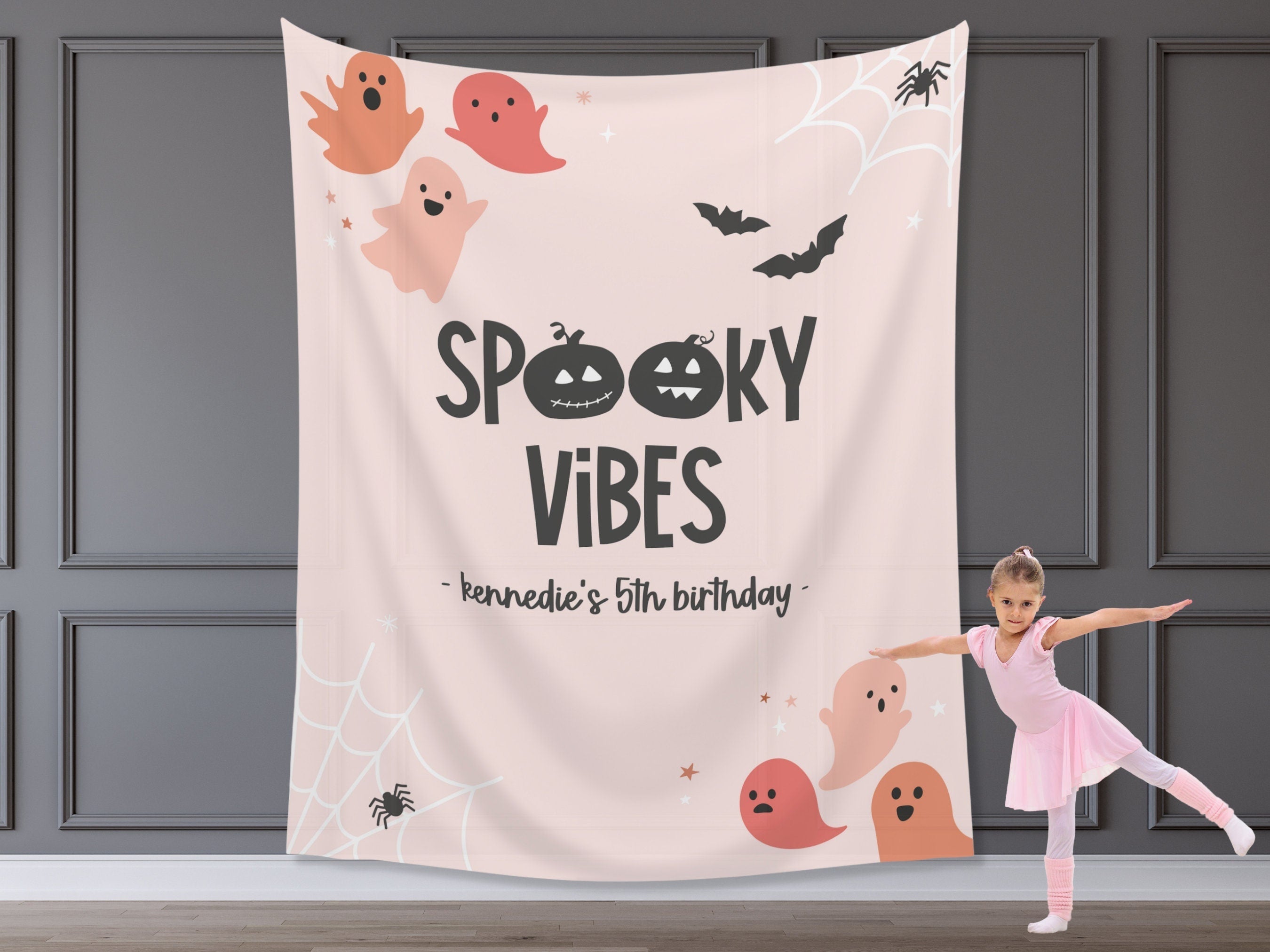 Spooky Vibes Ghost Halloween Banner Backdrop