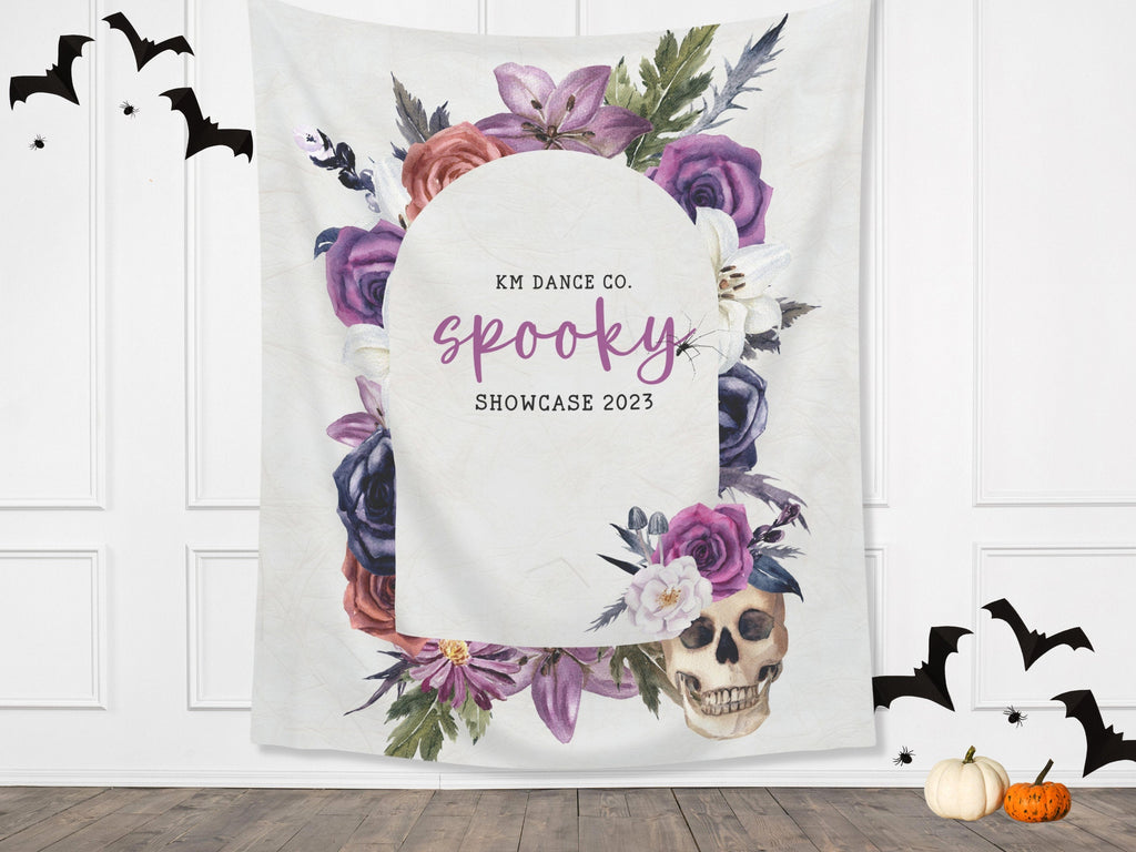 Gothic Chic Watercolor Floral Skull Custom Text Banner