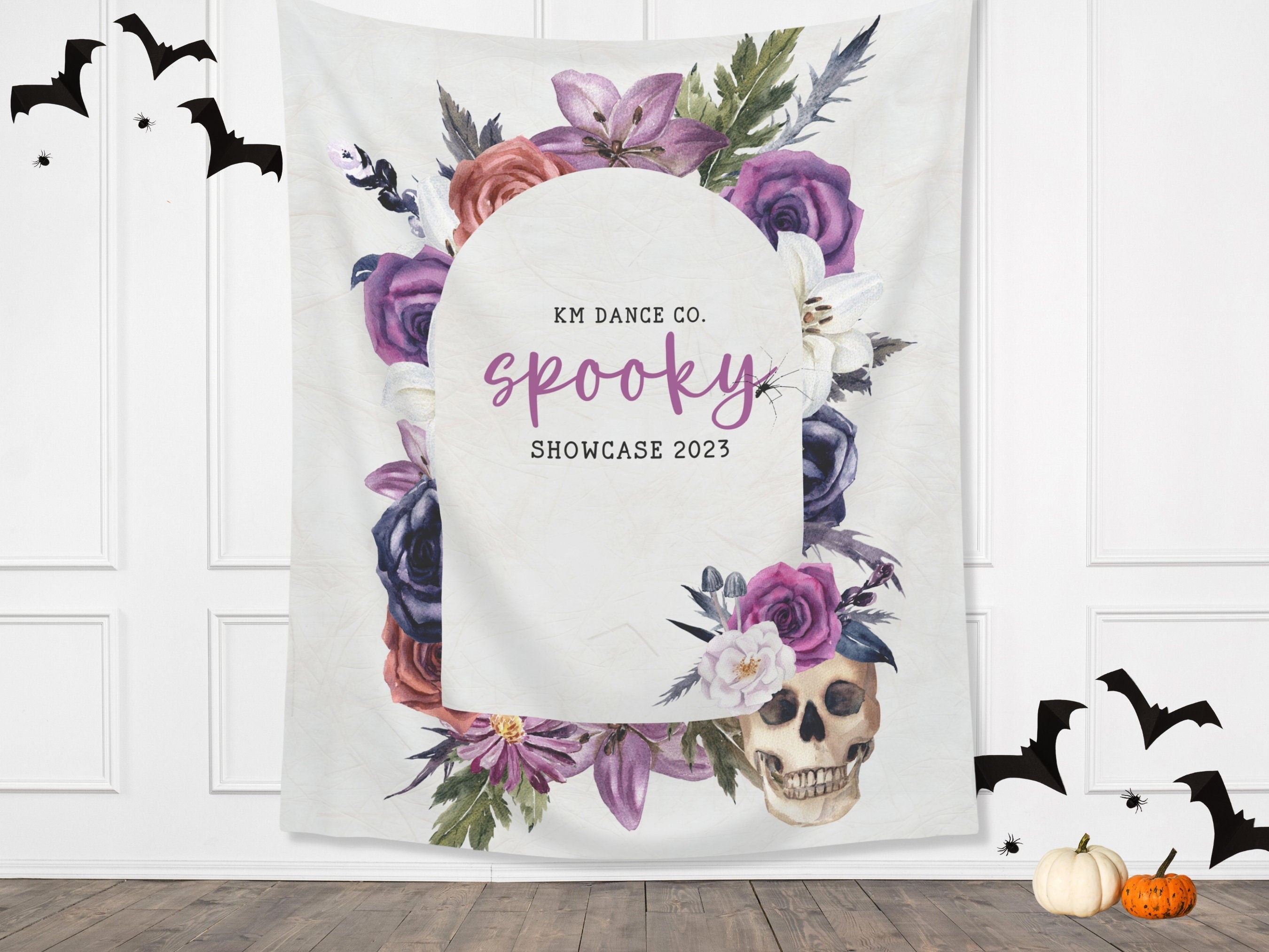 Gothic Chic Watercolor Floral Skull Custom Text Banner