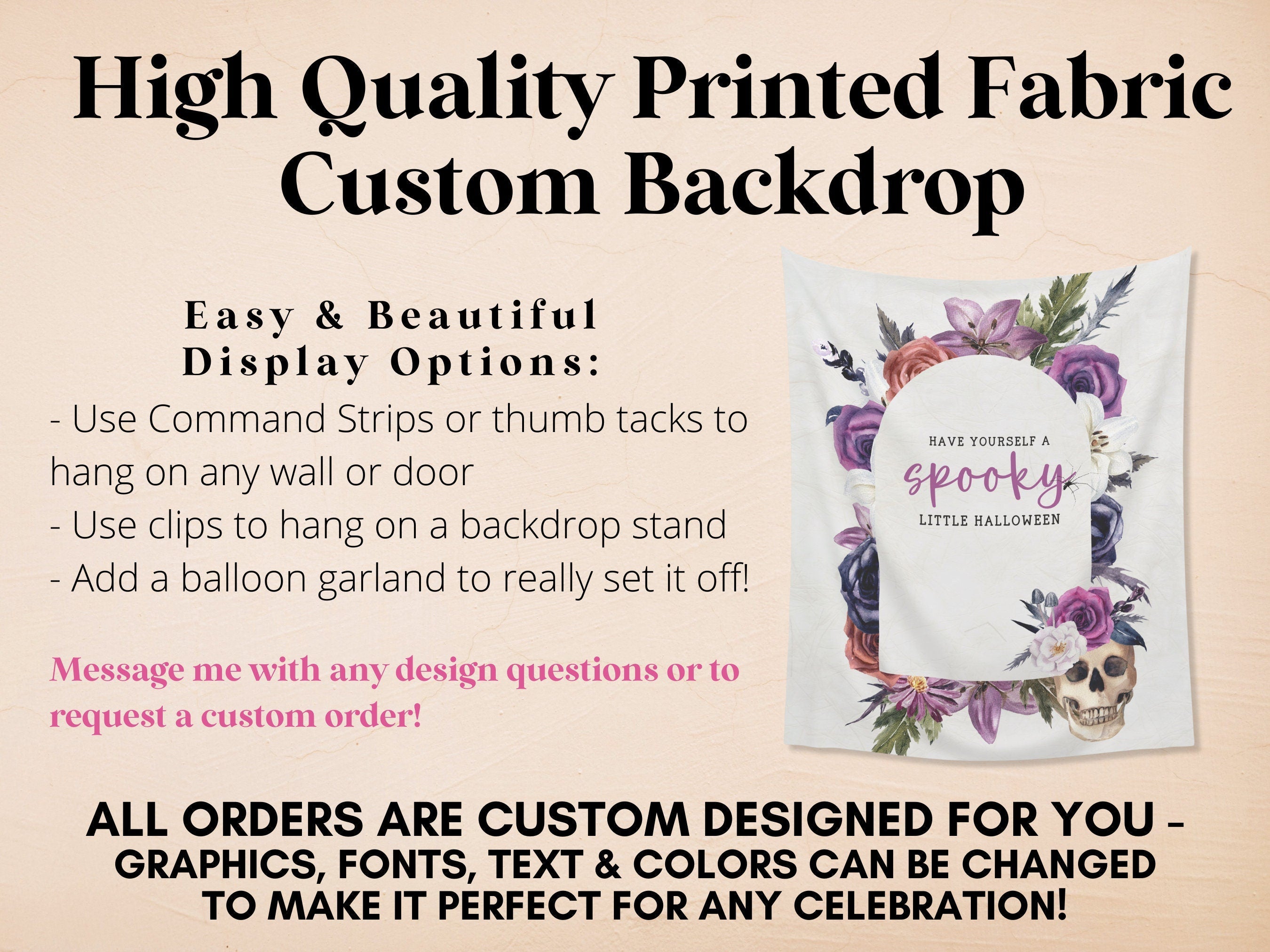 Gothic Chic Watercolor Floral Skull Custom Text Banner