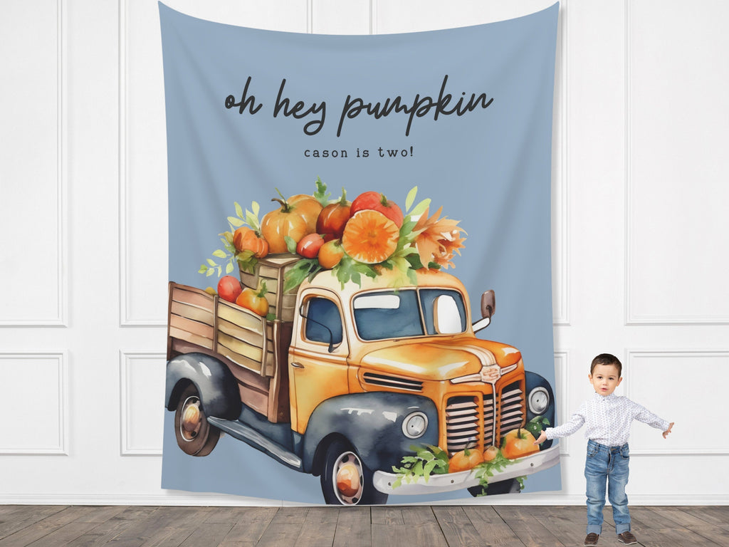 Pumpkin Truck Custom Text Banner | Customizable Pumpkin Patch Backdrop | 1st Birthday, Kids Birthday, Fall Festival or Baby Shower Décor