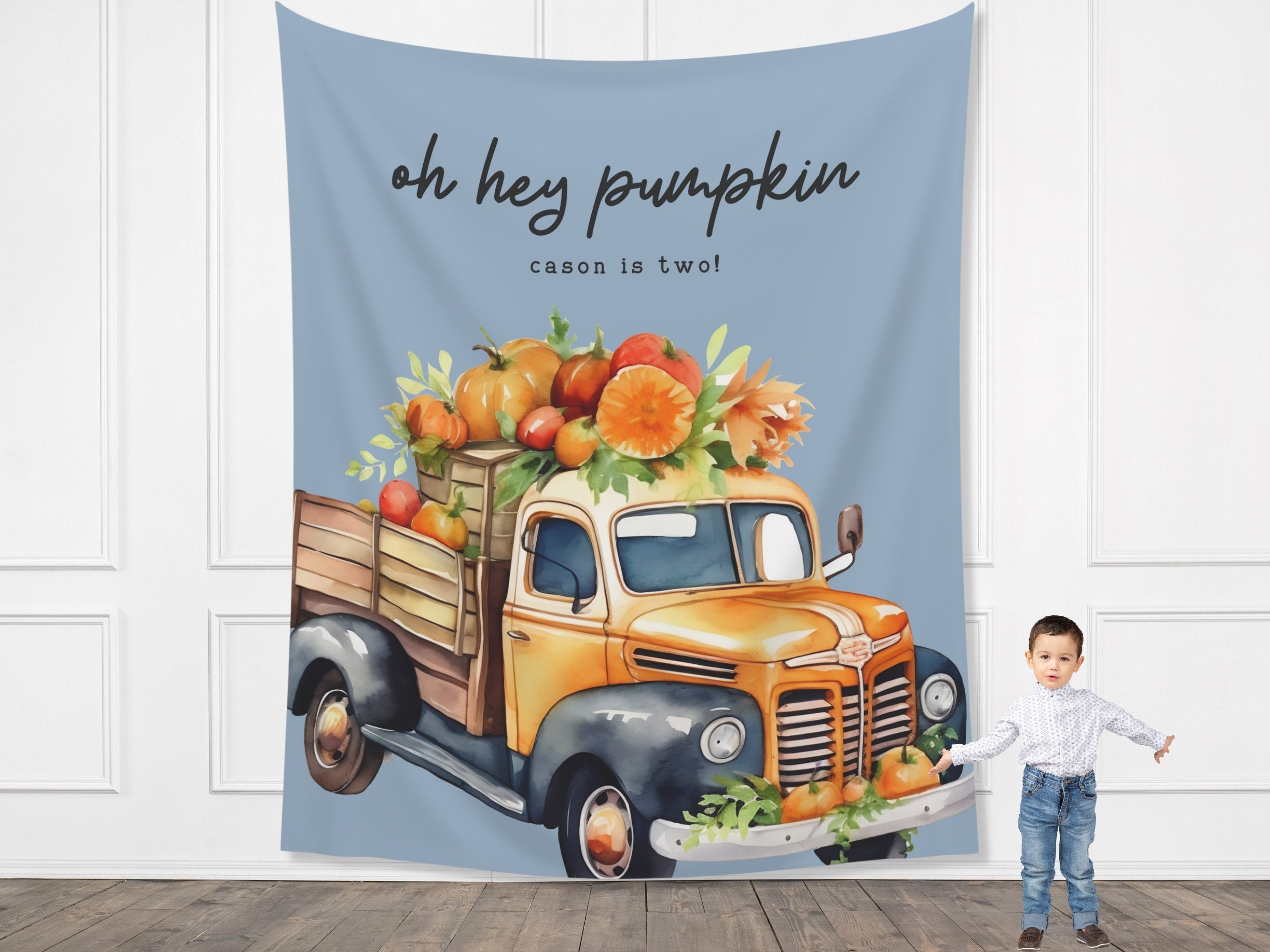 Pumpkin Truck Custom Text Banner | Customizable Pumpkin Patch Backdrop | 1st Birthday, Kids Birthday, Fall Festival or Baby Shower Décor