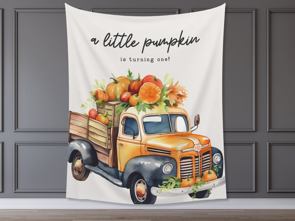 Pumpkin Truck Custom Text Banner | Customizable Pumpkin Patch Backdrop | 1st Birthday, Kids Birthday, Fall Festival or Baby Shower Décor