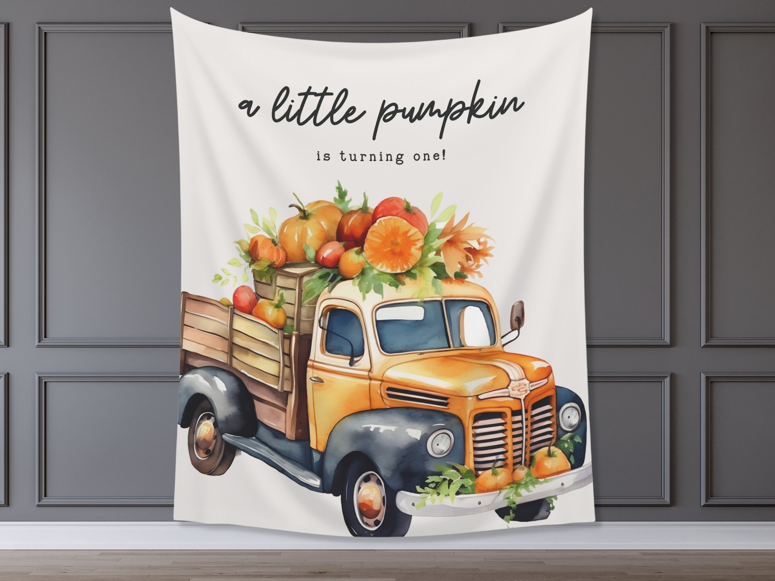 Pumpkin Truck Custom Text Banner | Customizable Pumpkin Patch Backdrop | 1st Birthday, Kids Birthday, Fall Festival or Baby Shower Décor