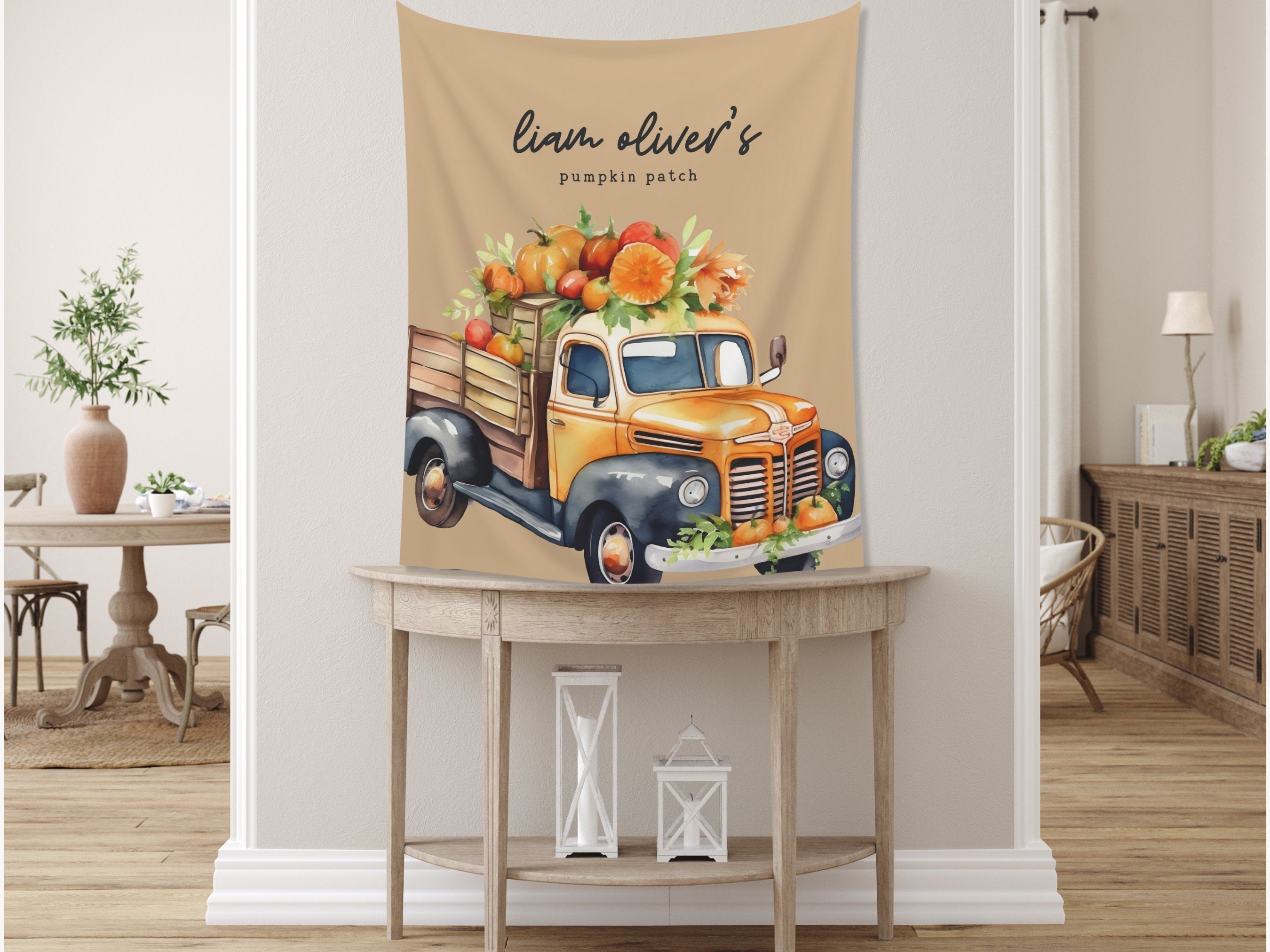 Pumpkin Truck Custom Text Banner | Customizable Pumpkin Patch Backdrop | 1st Birthday, Kids Birthday, Fall Festival or Baby Shower Décor