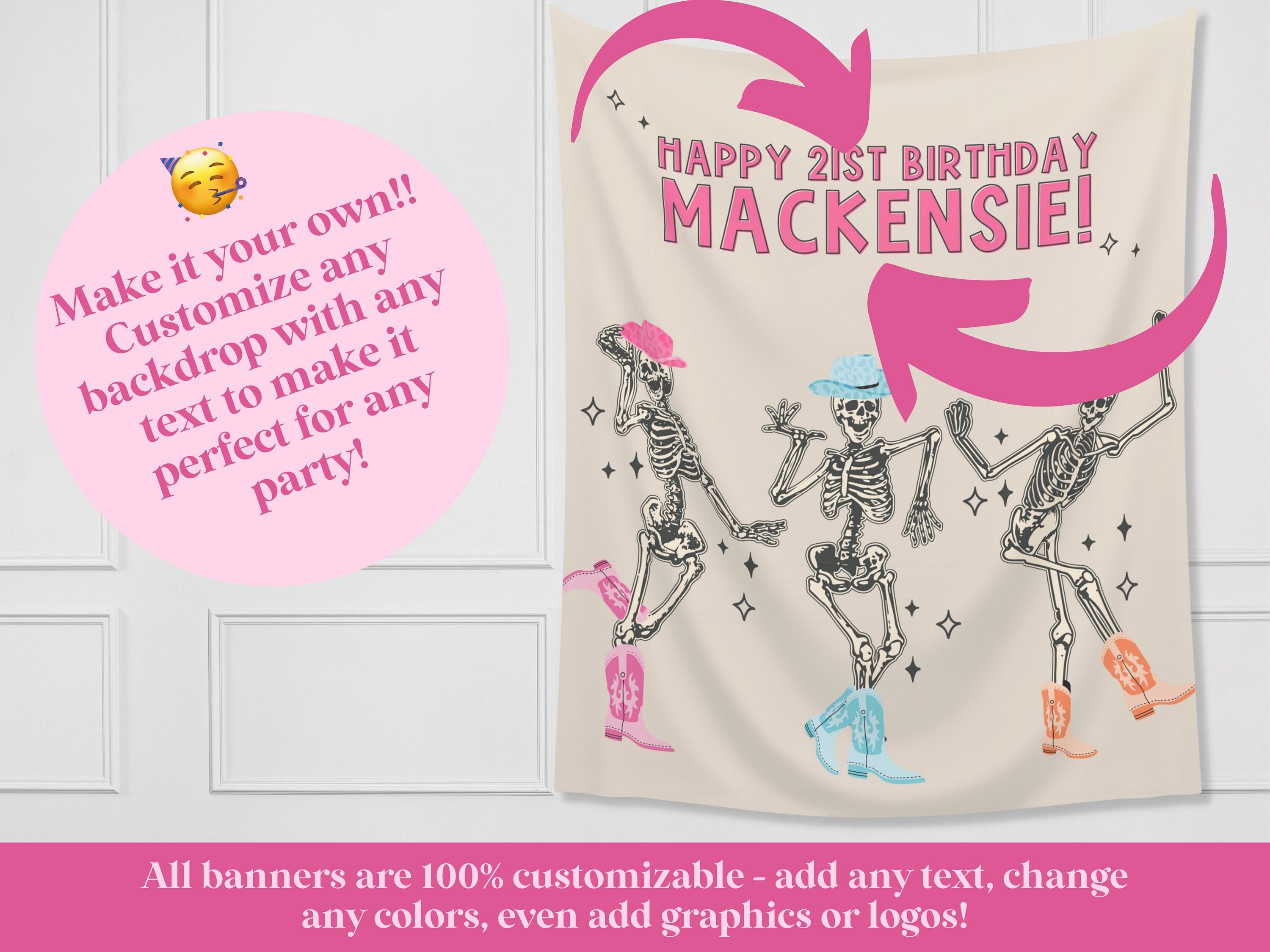 Let's Go Ghouls Skeleton Custom Banner Backdrop