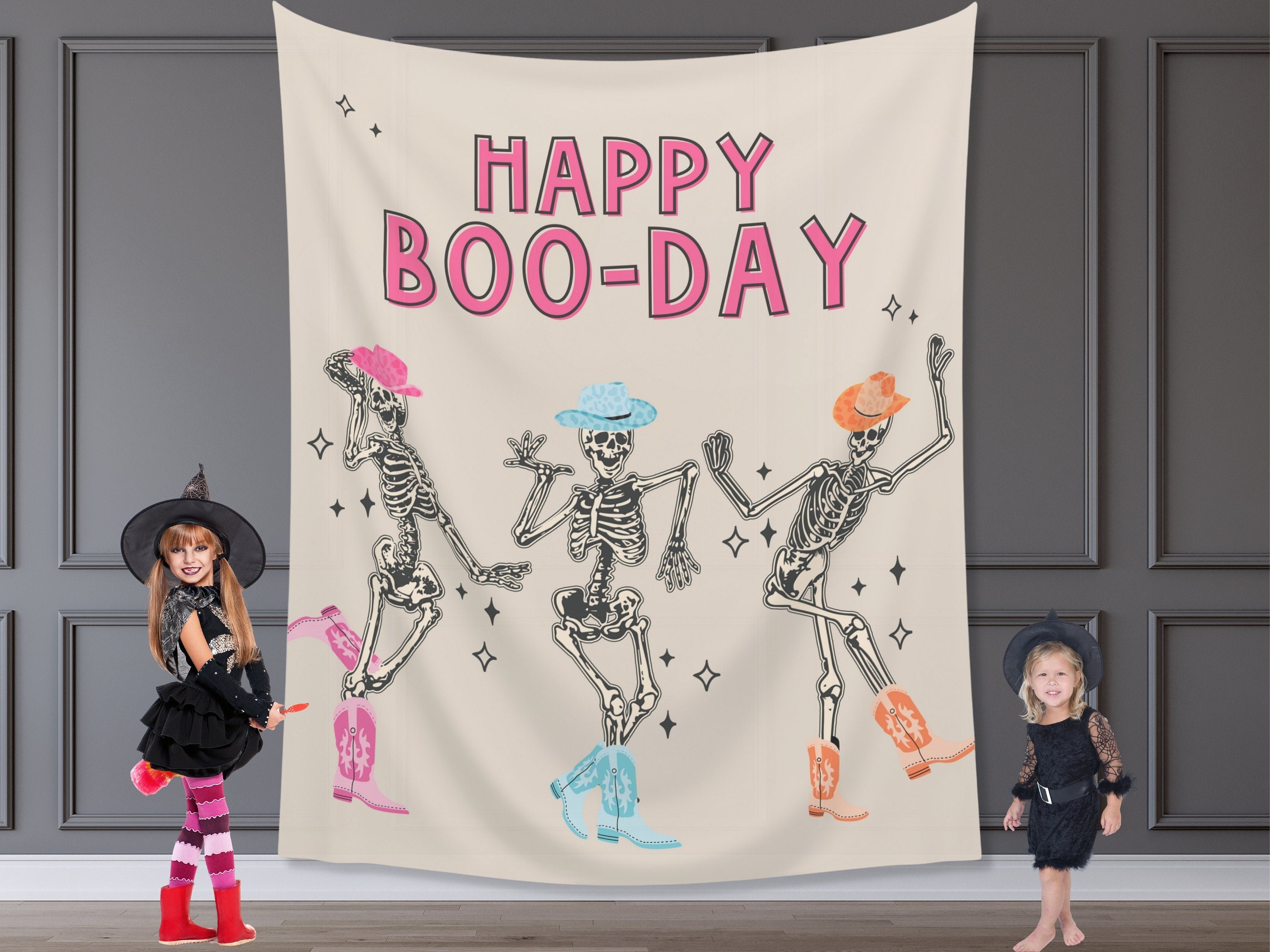 Let's Go Ghouls Skeleton Custom Banner Backdrop