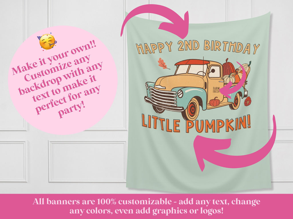 Pumpkin Patch Truck Custom Text Banner Backdrop