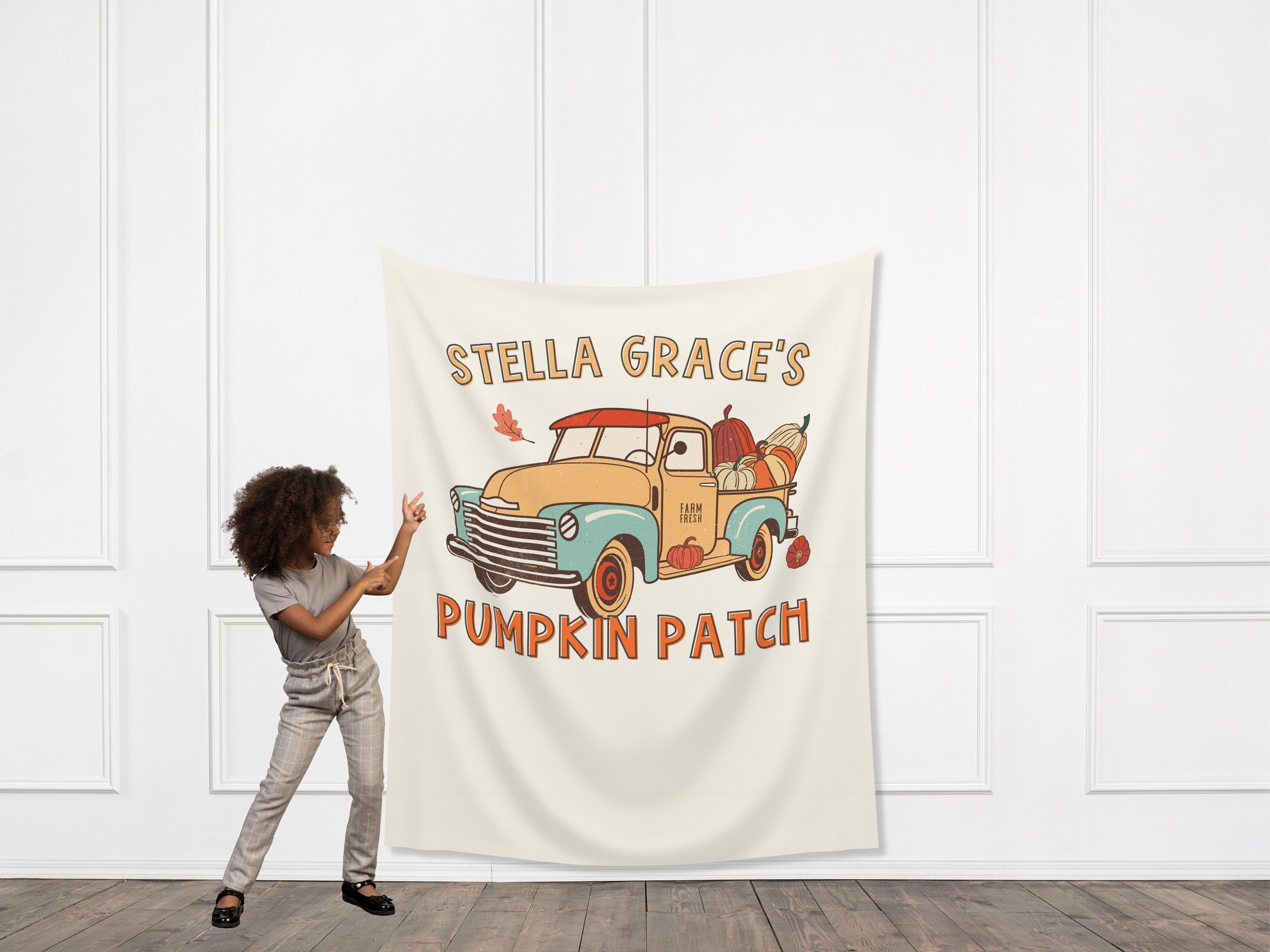 Pumpkin Patch Truck Custom Text Banner Backdrop