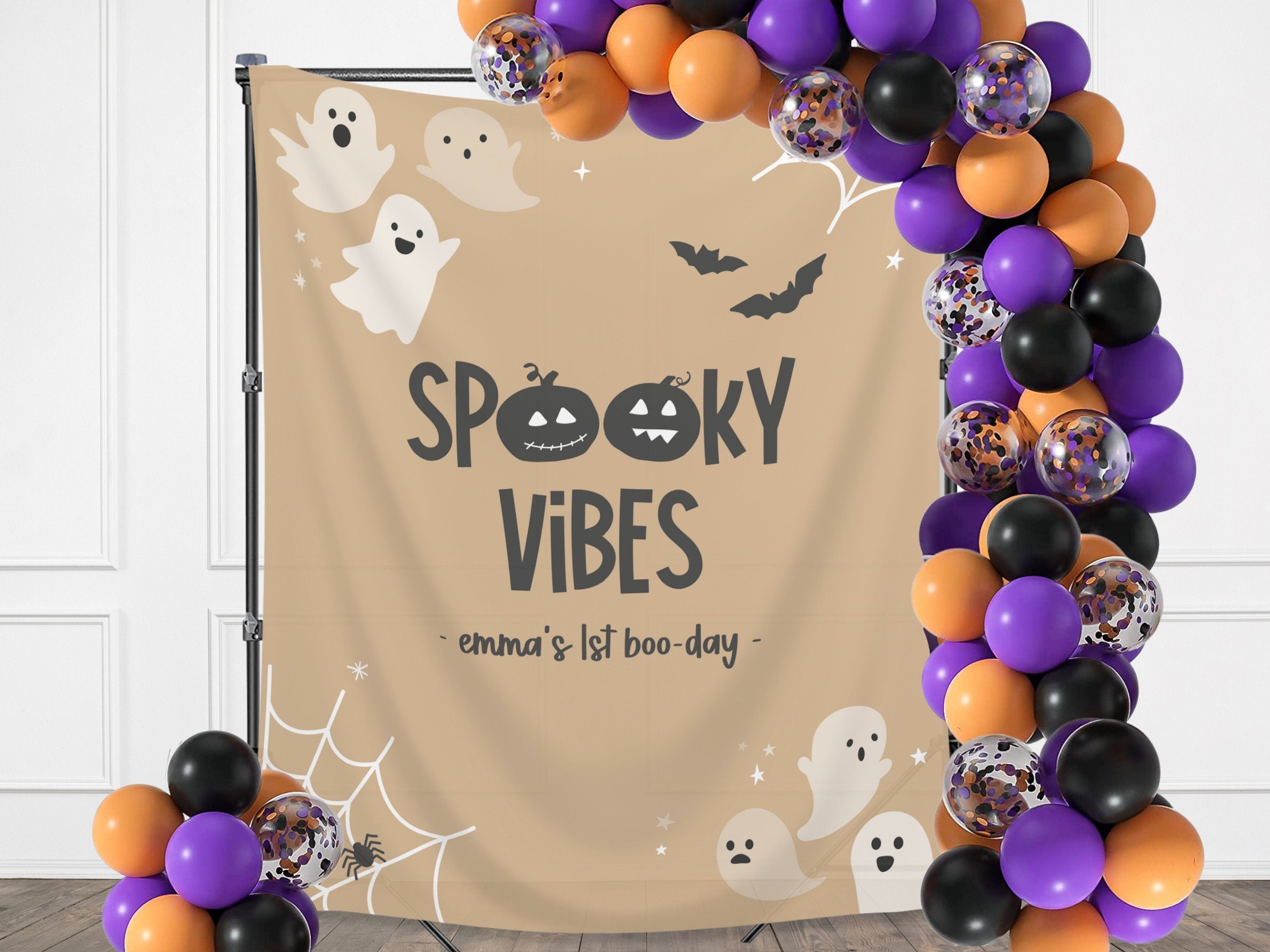 Spooky Vibes Ghost Halloween Banner Backdrop