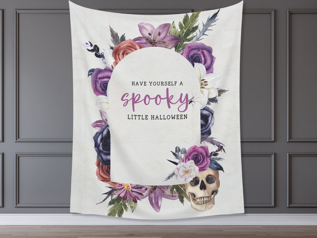 Gothic Chic Watercolor Floral Skull Custom Text Banner