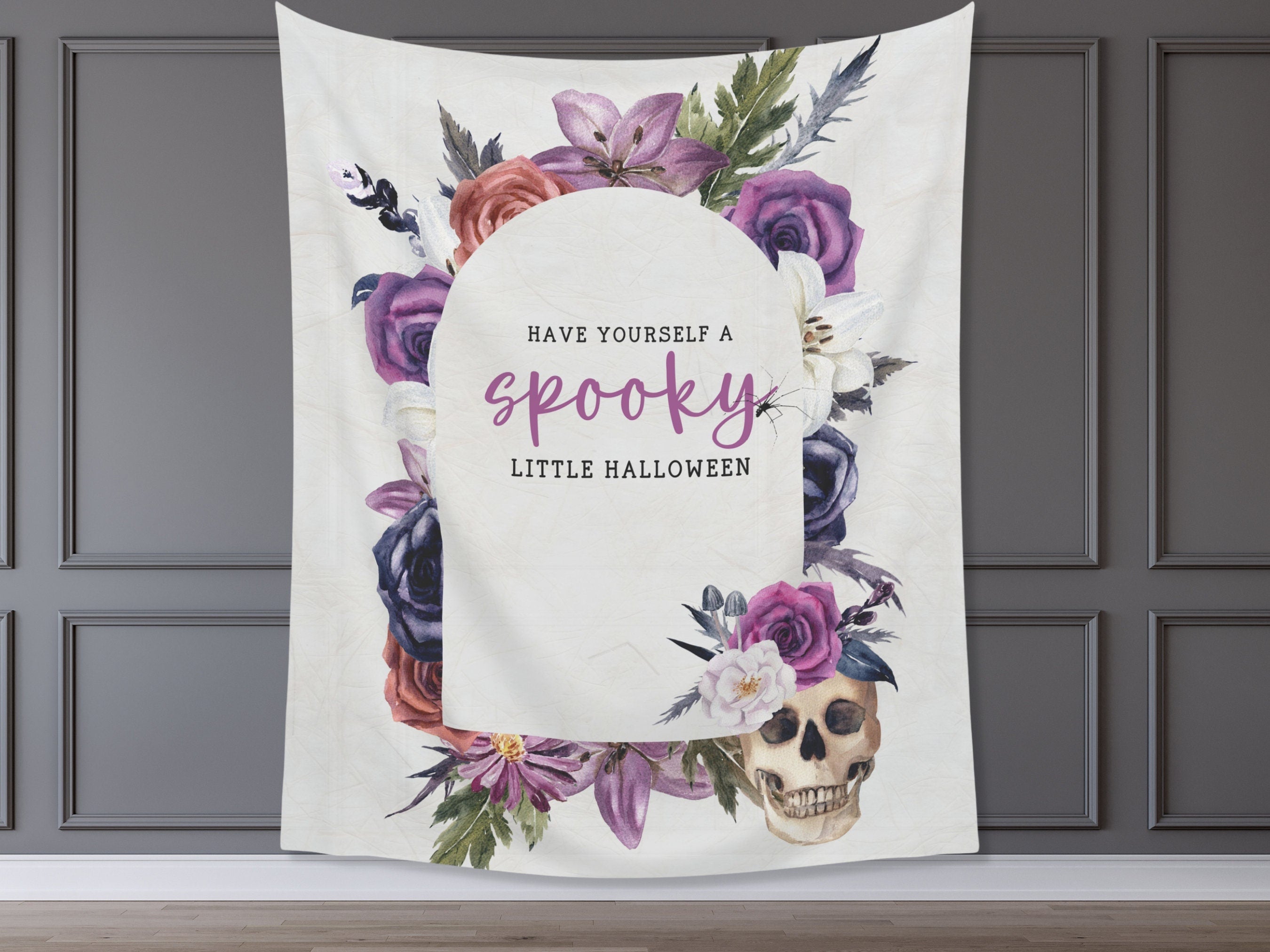 Gothic Chic Watercolor Floral Skull Custom Text Banner