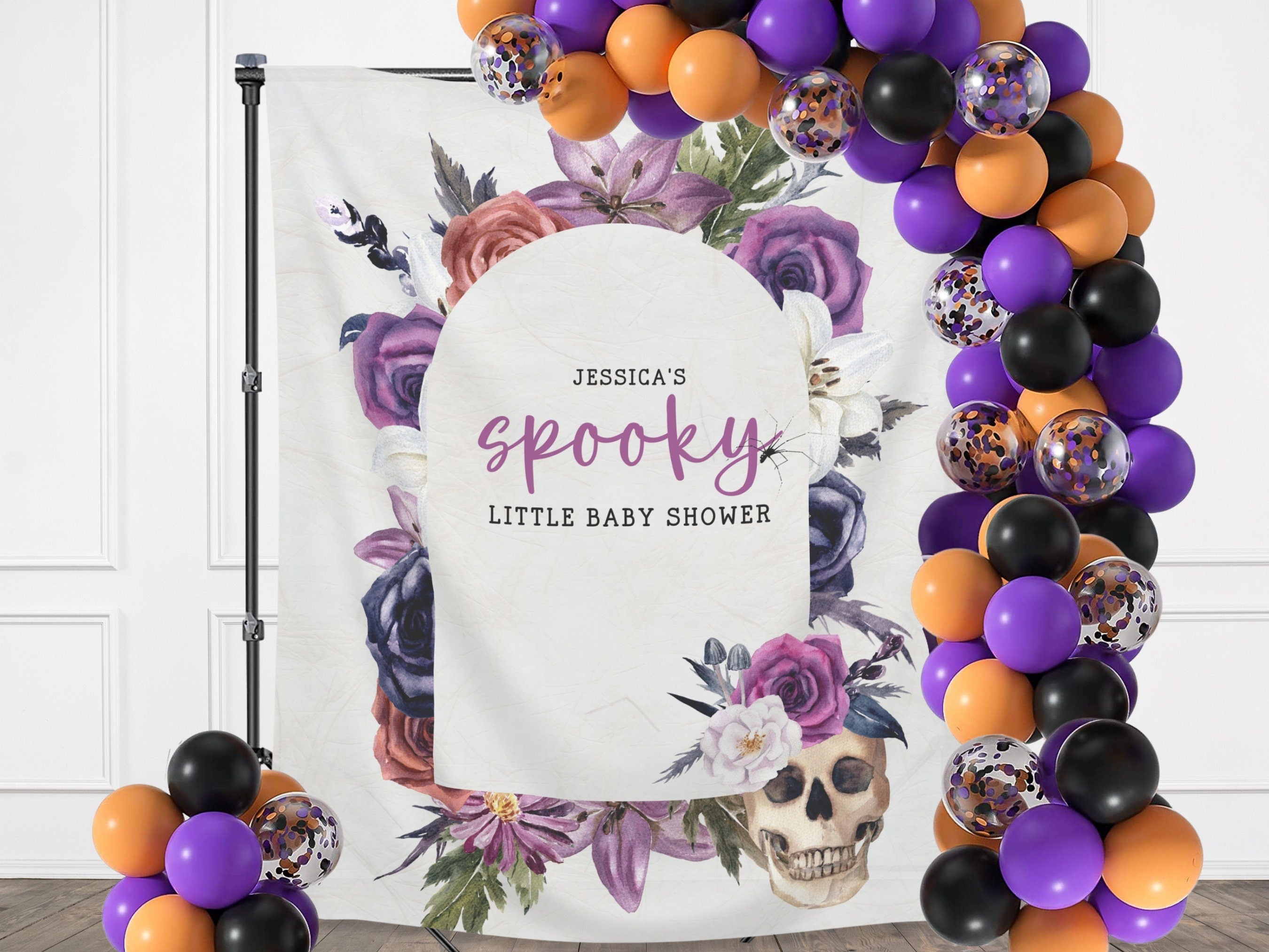 Gothic Chic Watercolor Floral Skull Custom Text Banner
