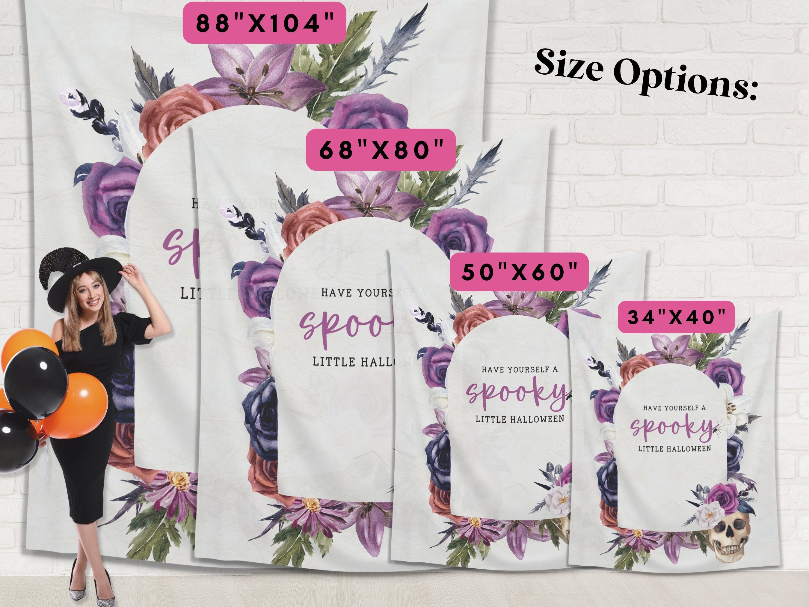 Gothic Chic Watercolor Floral Skull Custom Text Banner