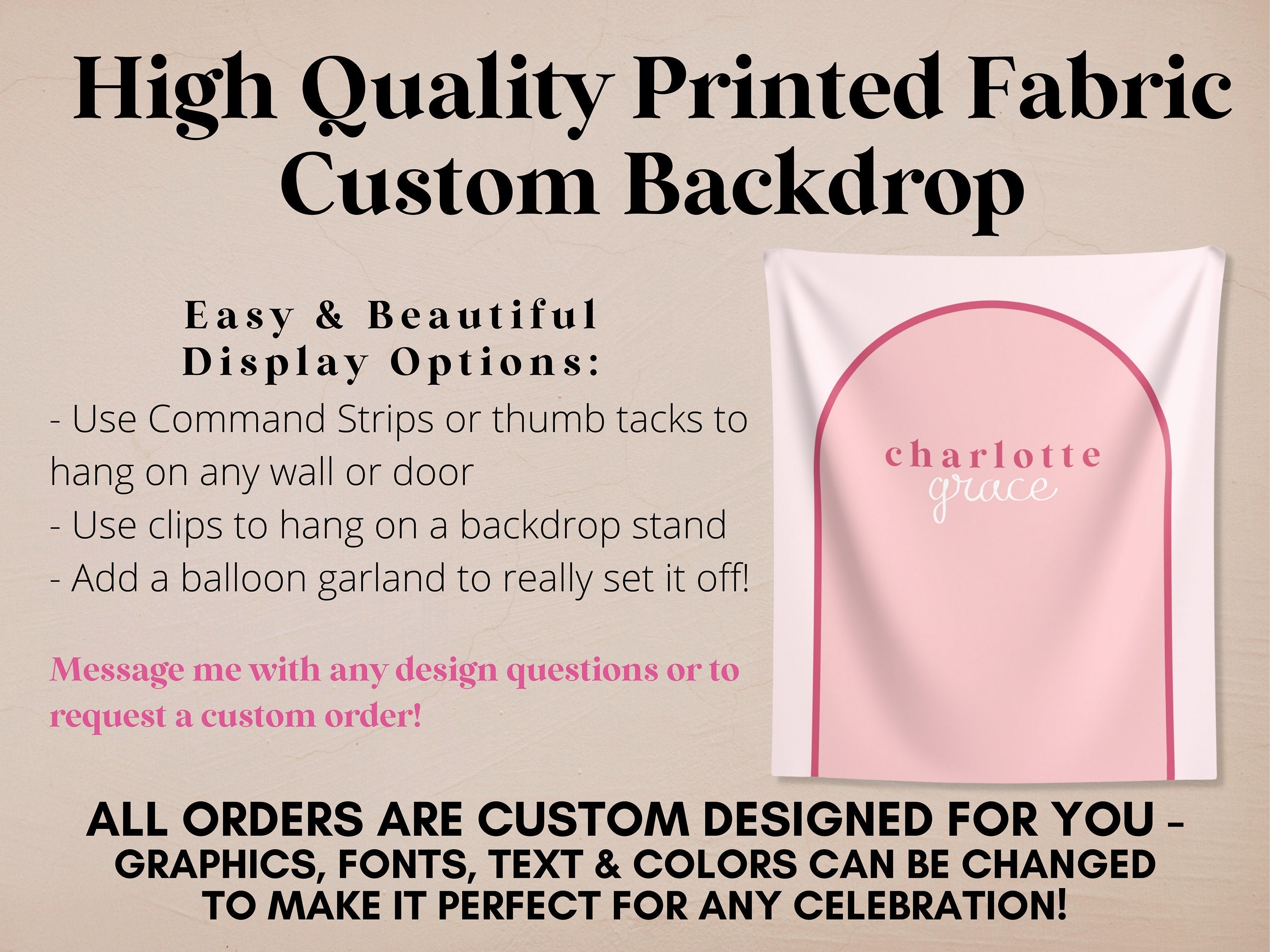 Arch Custom Text Party Banner| Personalized Name or Saying Arch Backdrop Retro Boho Bachelorette, Baby Shower and Birthday Party Décor