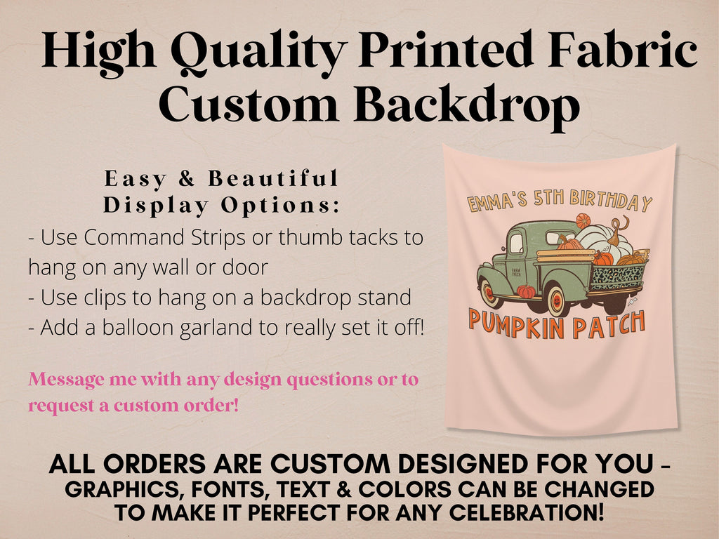 Pumpkin Patch Leopard Truck Custom Text Banner | Customizable Fall Backdrop | 1st Birthday, Kid Birthday, Fall Festival or Baby Shower Décor