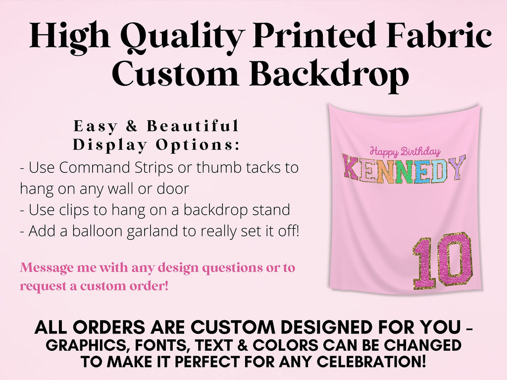 Preppy Patch Glitter Letter Custom Party Banner Backdrop