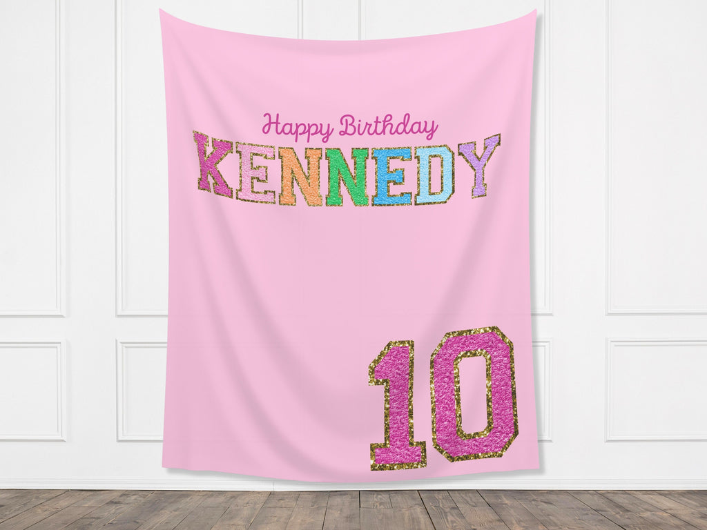 Preppy Patch Glitter Letter Custom Party Banner Backdrop