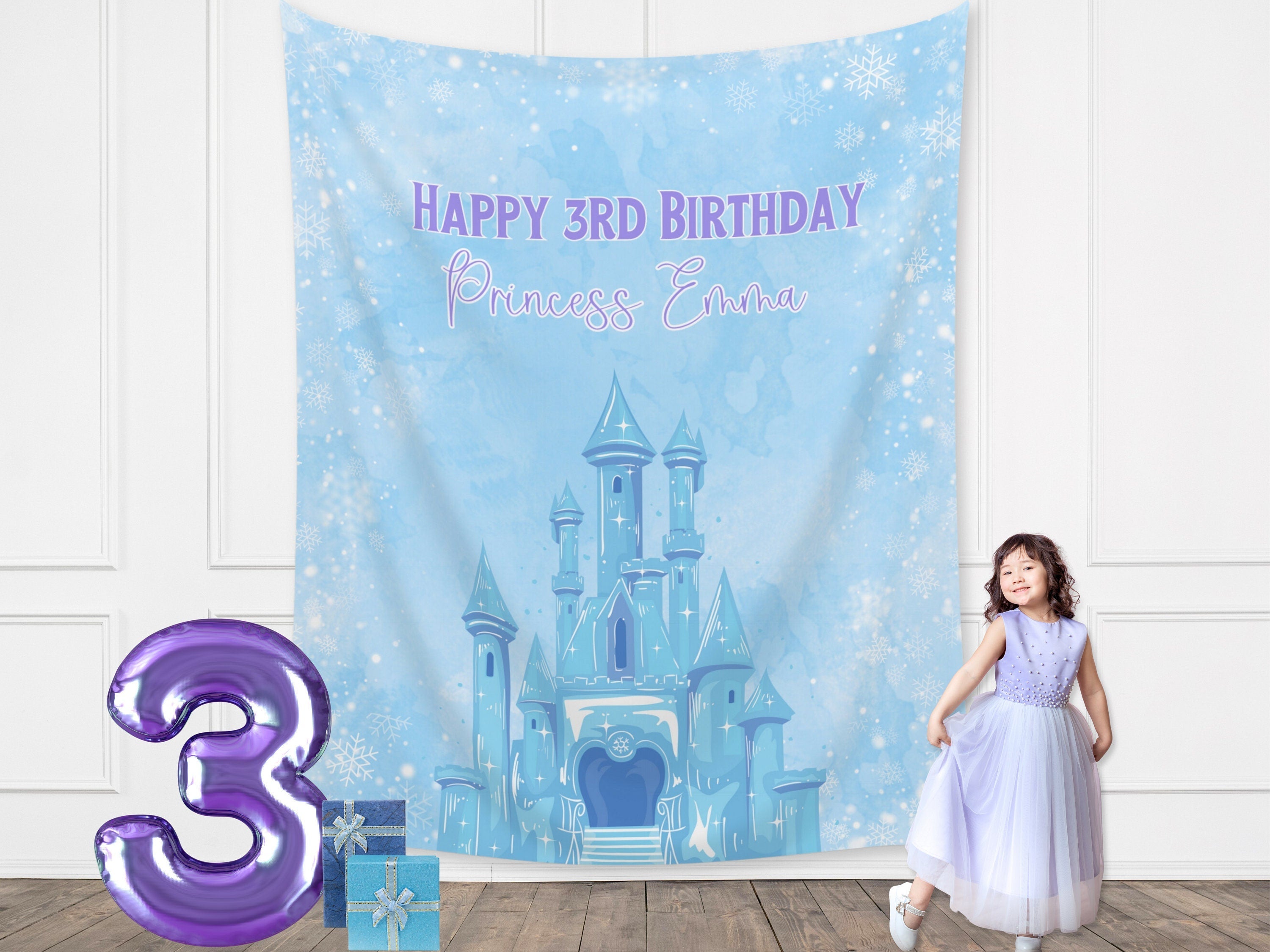 Ice Castle Frozen Birthday Party Banner Backdrop IV