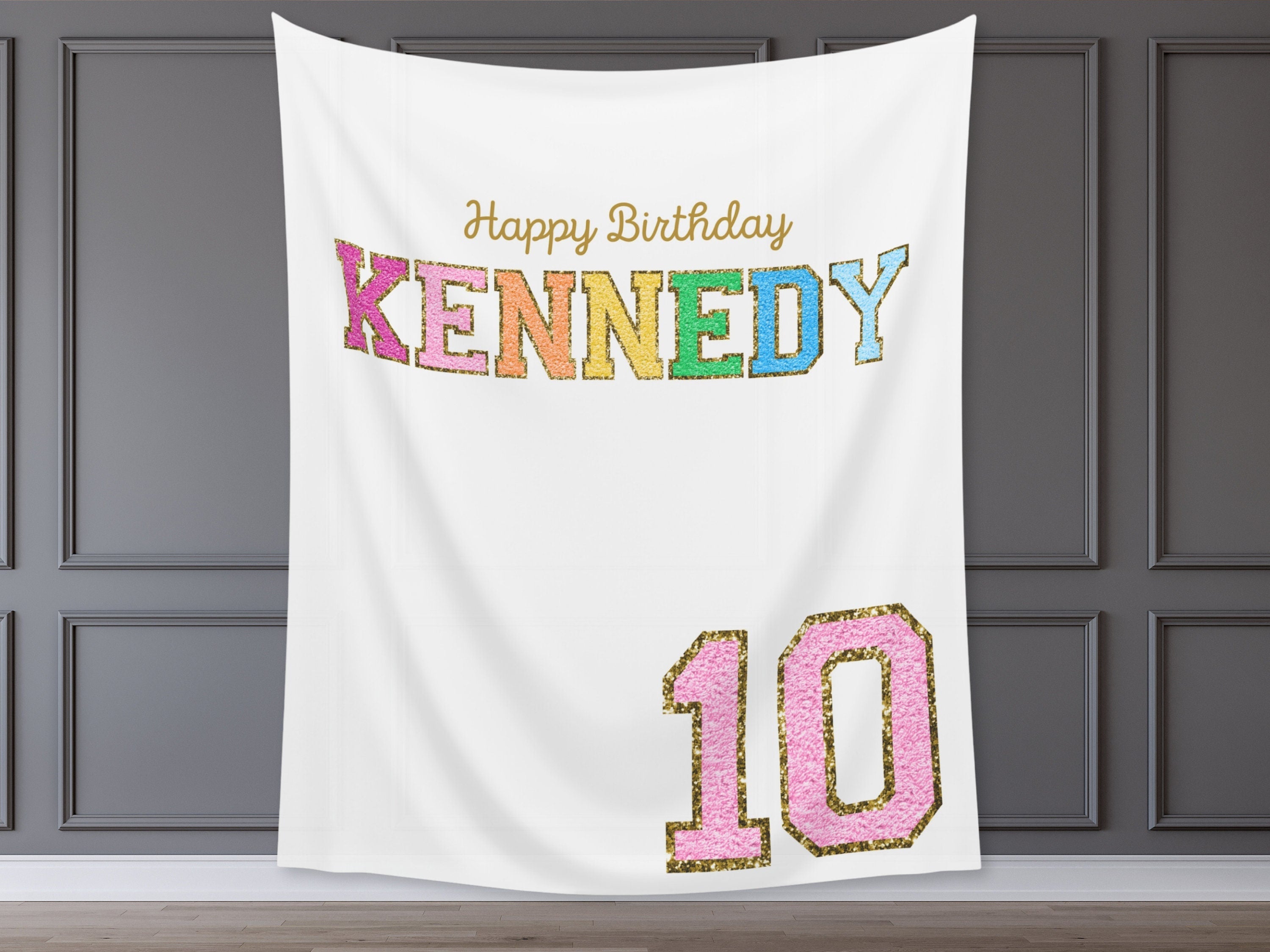 Preppy Patch Glitter Letter Custom Party Banner Backdrop