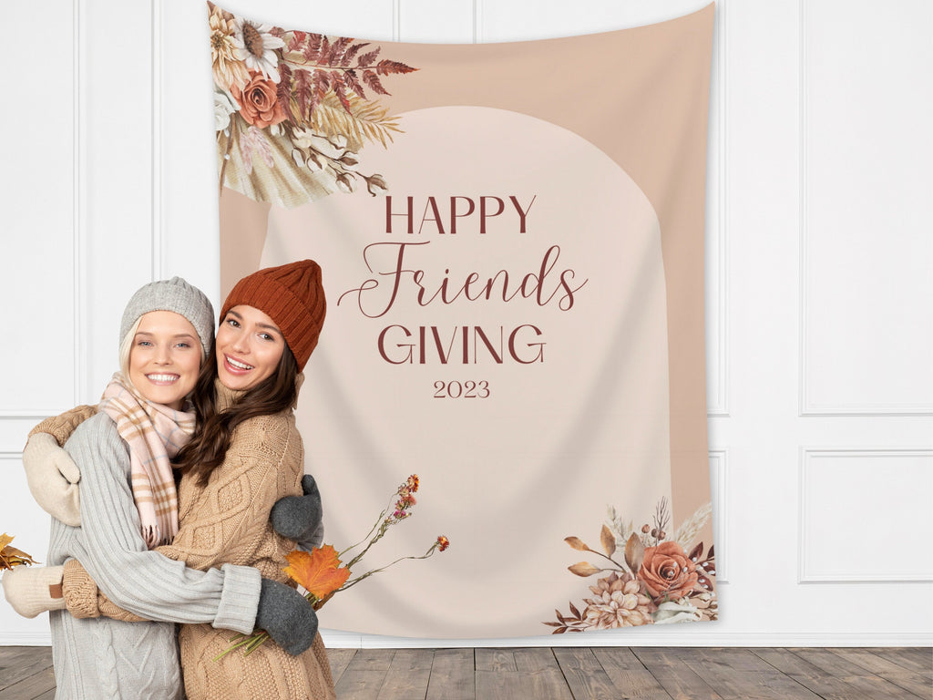 Happy Friendsgiving Boho Floral Arch Banner
