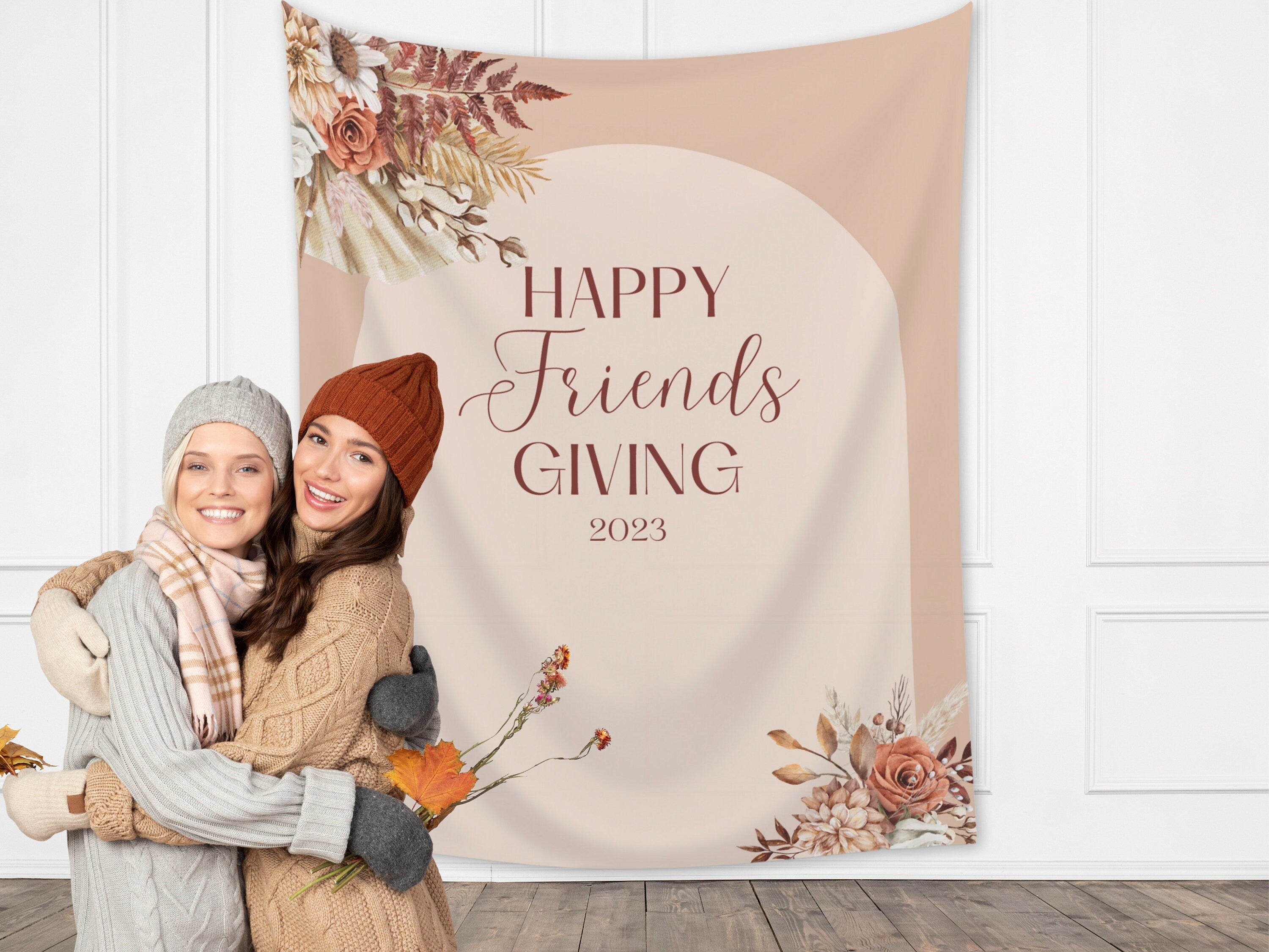 Happy Friendsgiving Boho Floral Arch Banner