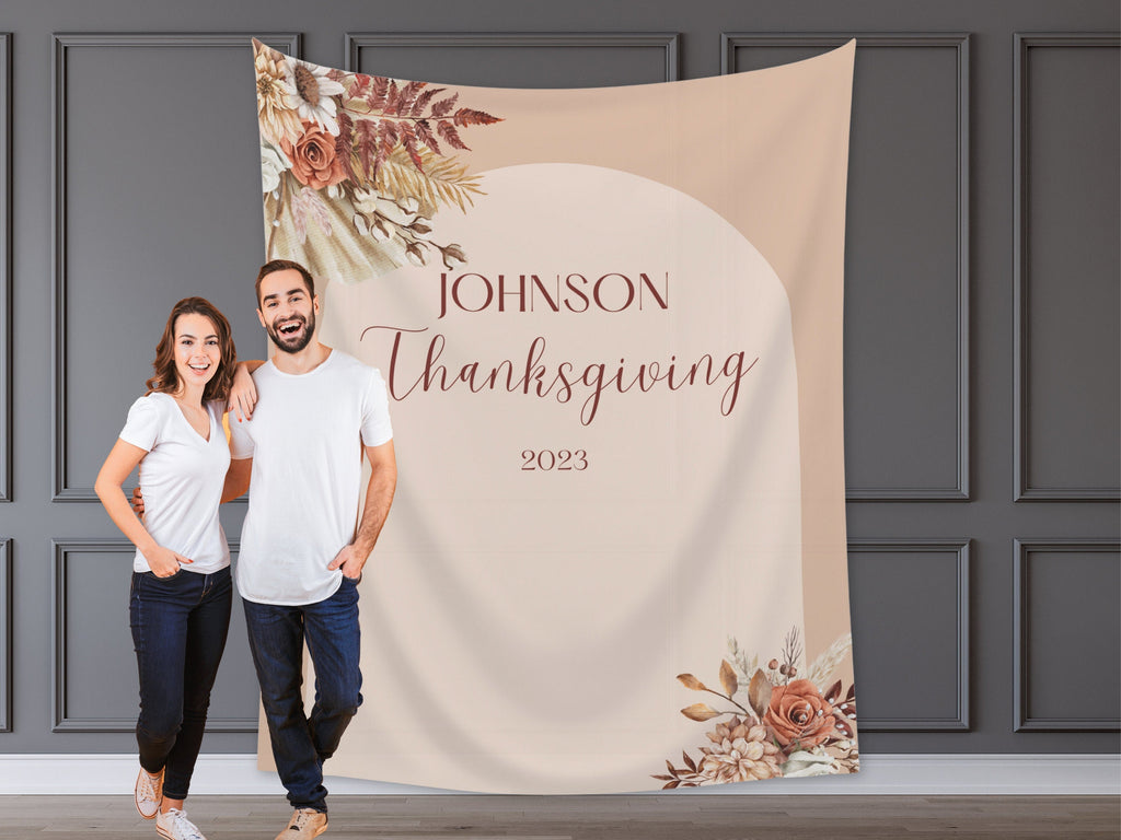 Happy Friendsgiving Boho Floral Arch Banner