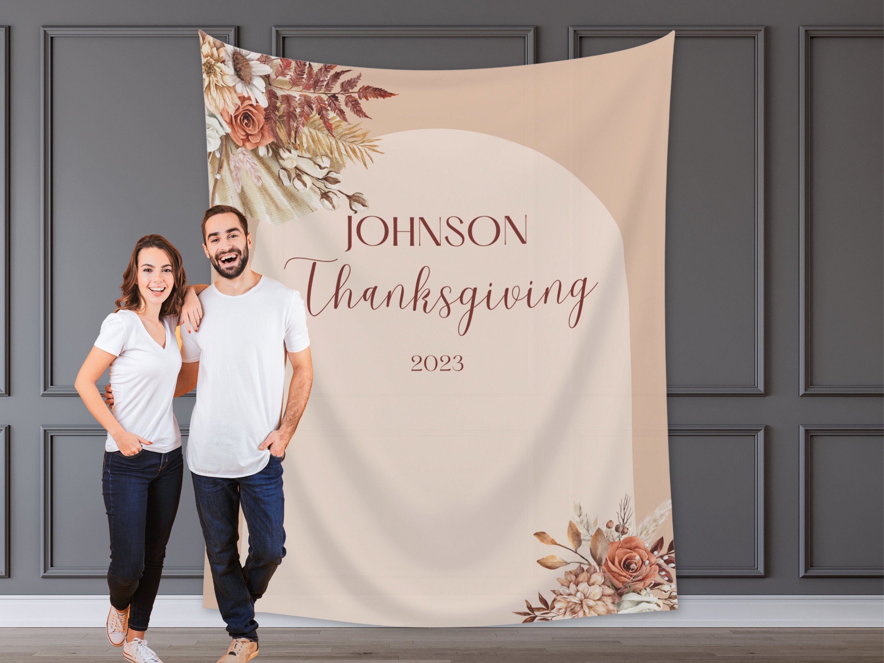Happy Friendsgiving Boho Floral Arch Banner