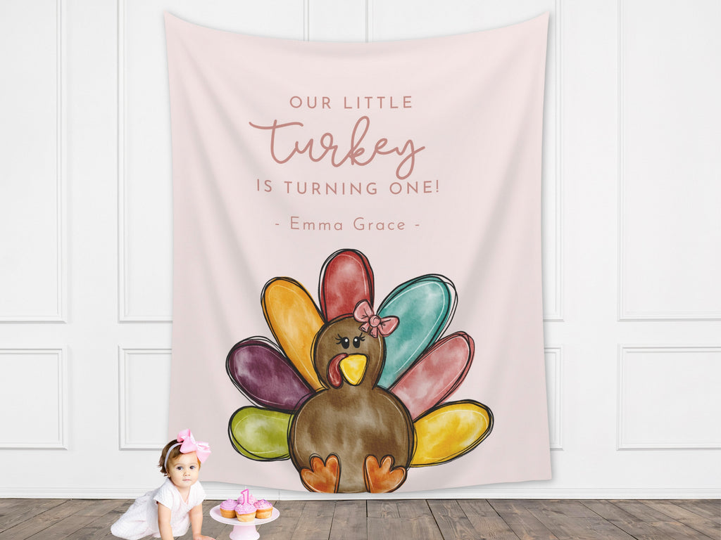 A Little Turkey Girl's Birthday Backdrop