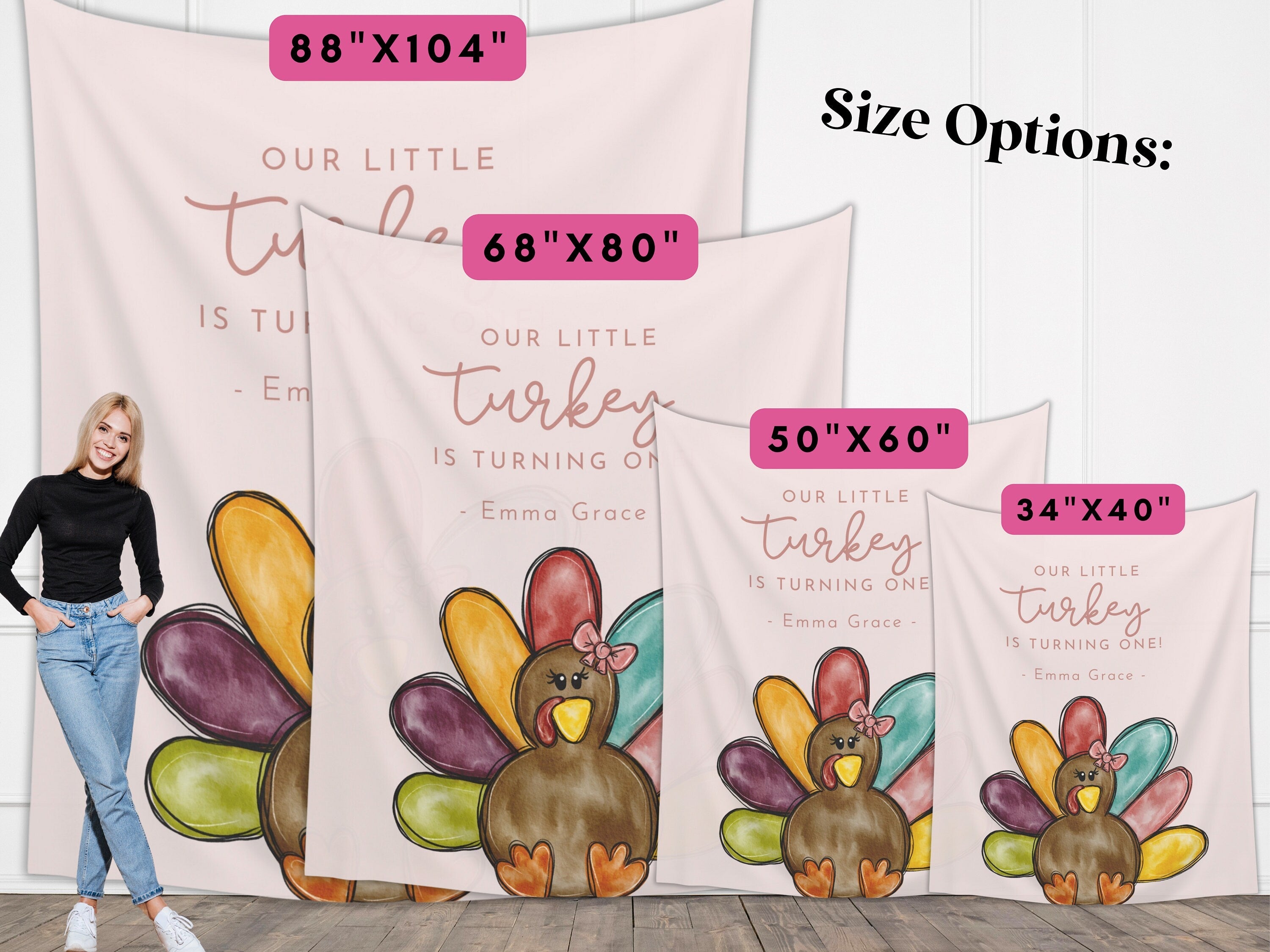 A Little Turkey Girl's Birthday Backdrop