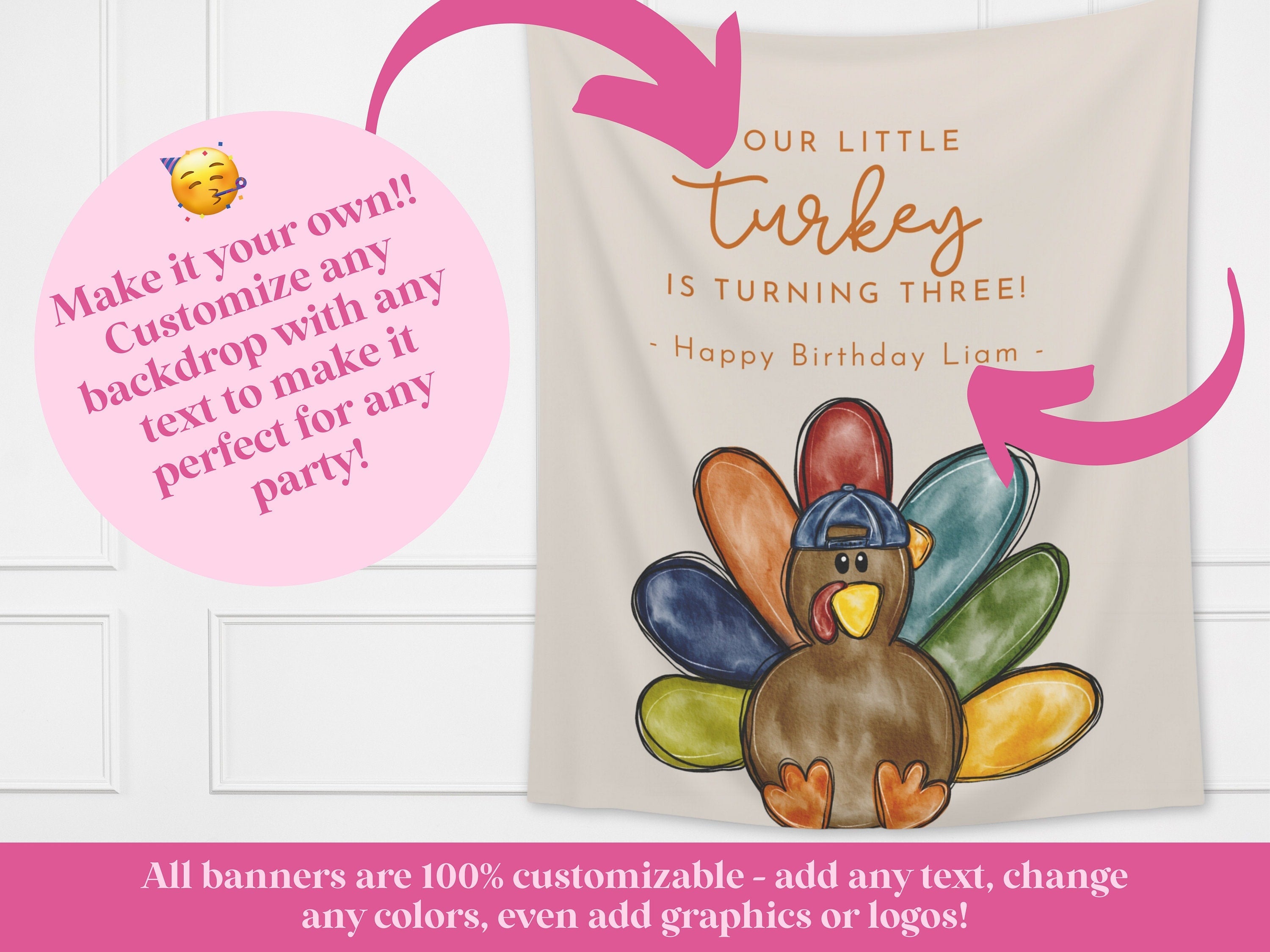 A Little Turkey Boy's Birthday Backdrop