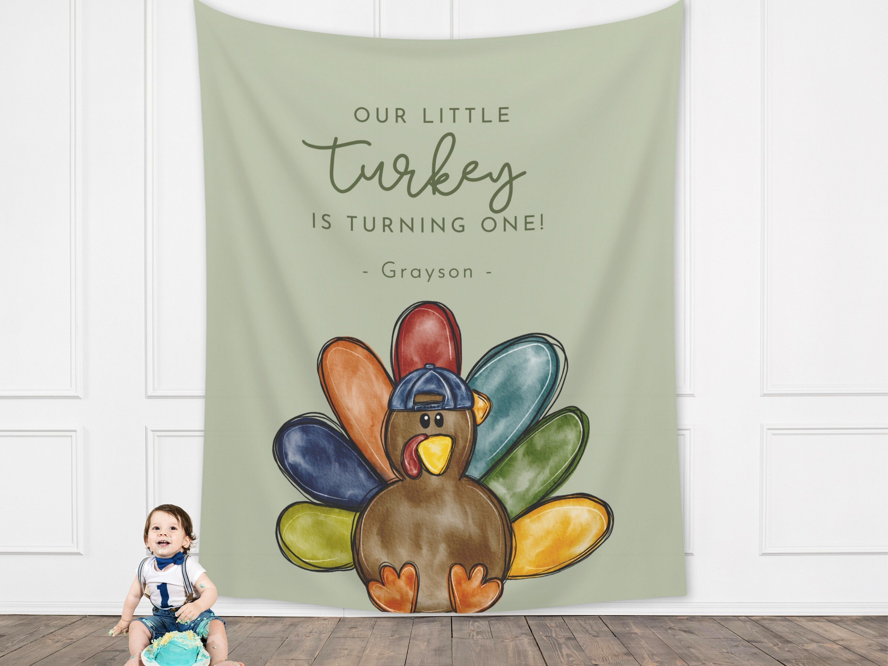 A Little Turkey Boy's Birthday Backdrop