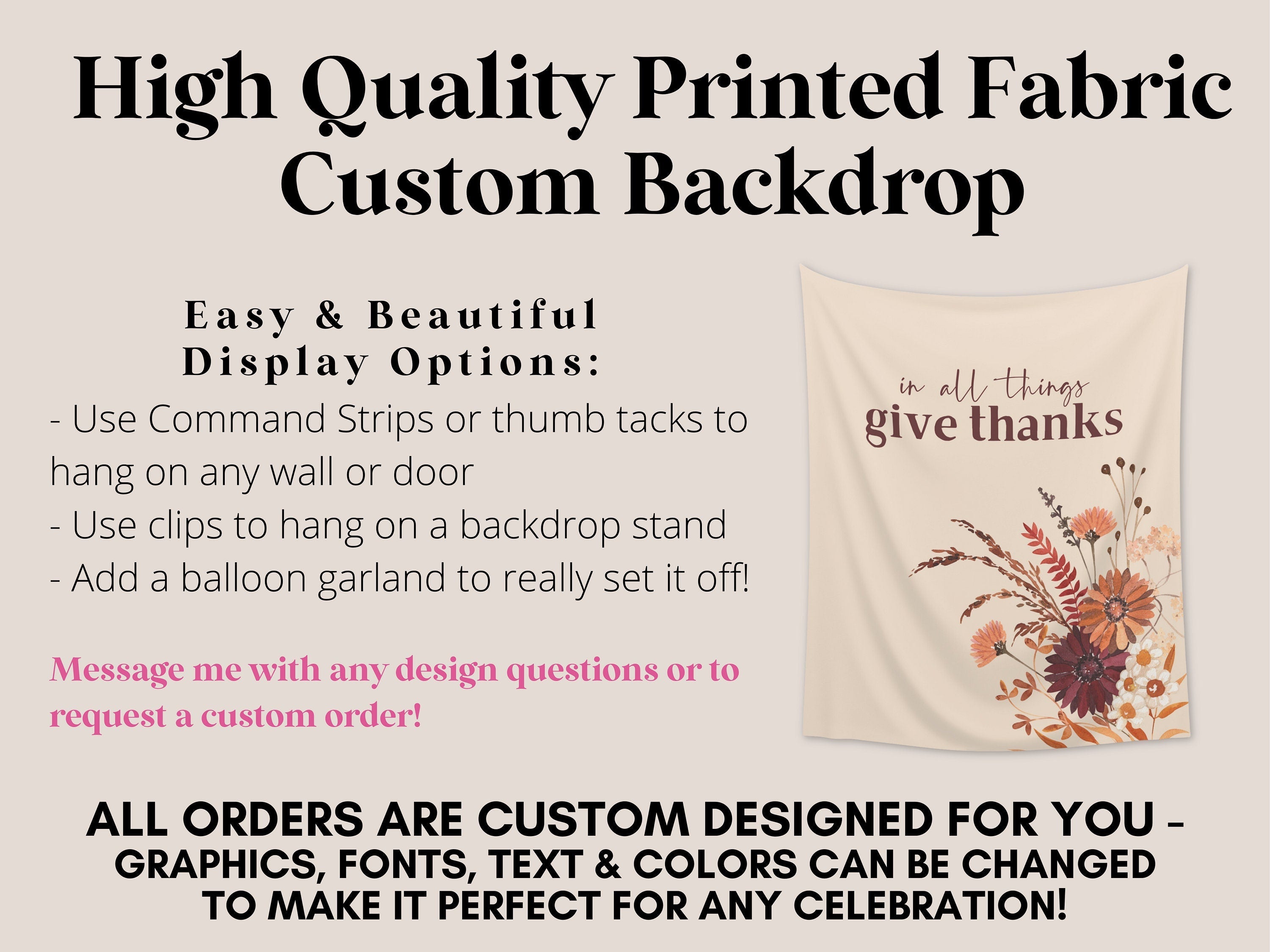 In All Things Give Thanks Boho Fall Wildflower Custom Banner | Custom Friendsgiving Party Backdrop for Balloon Garland | Thanksgiving Décor