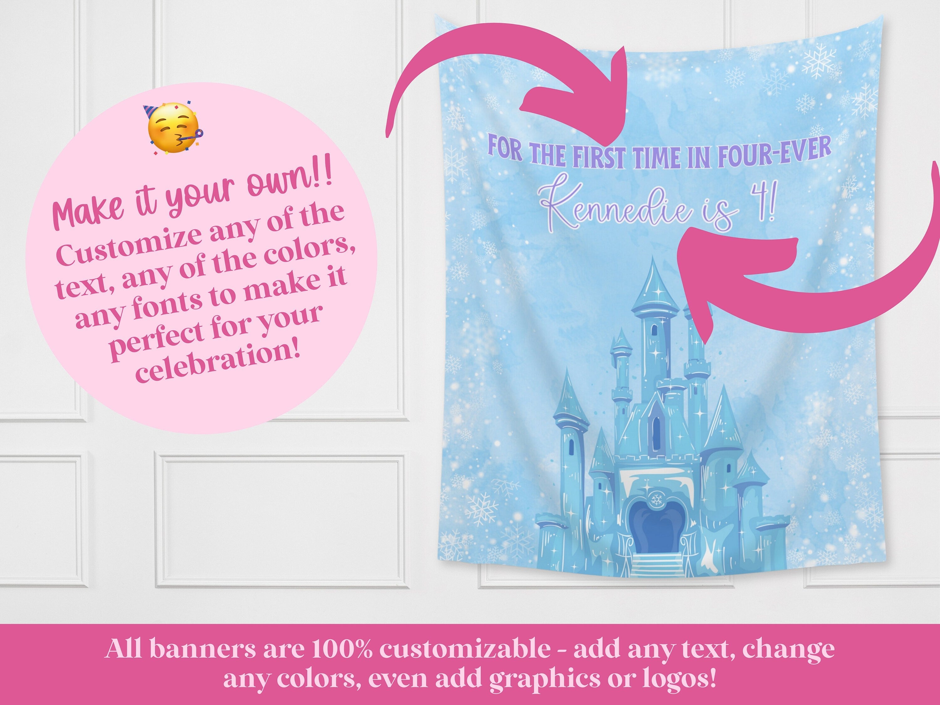 Ice Castle Frozen Birthday Party Banner Backdrop IV