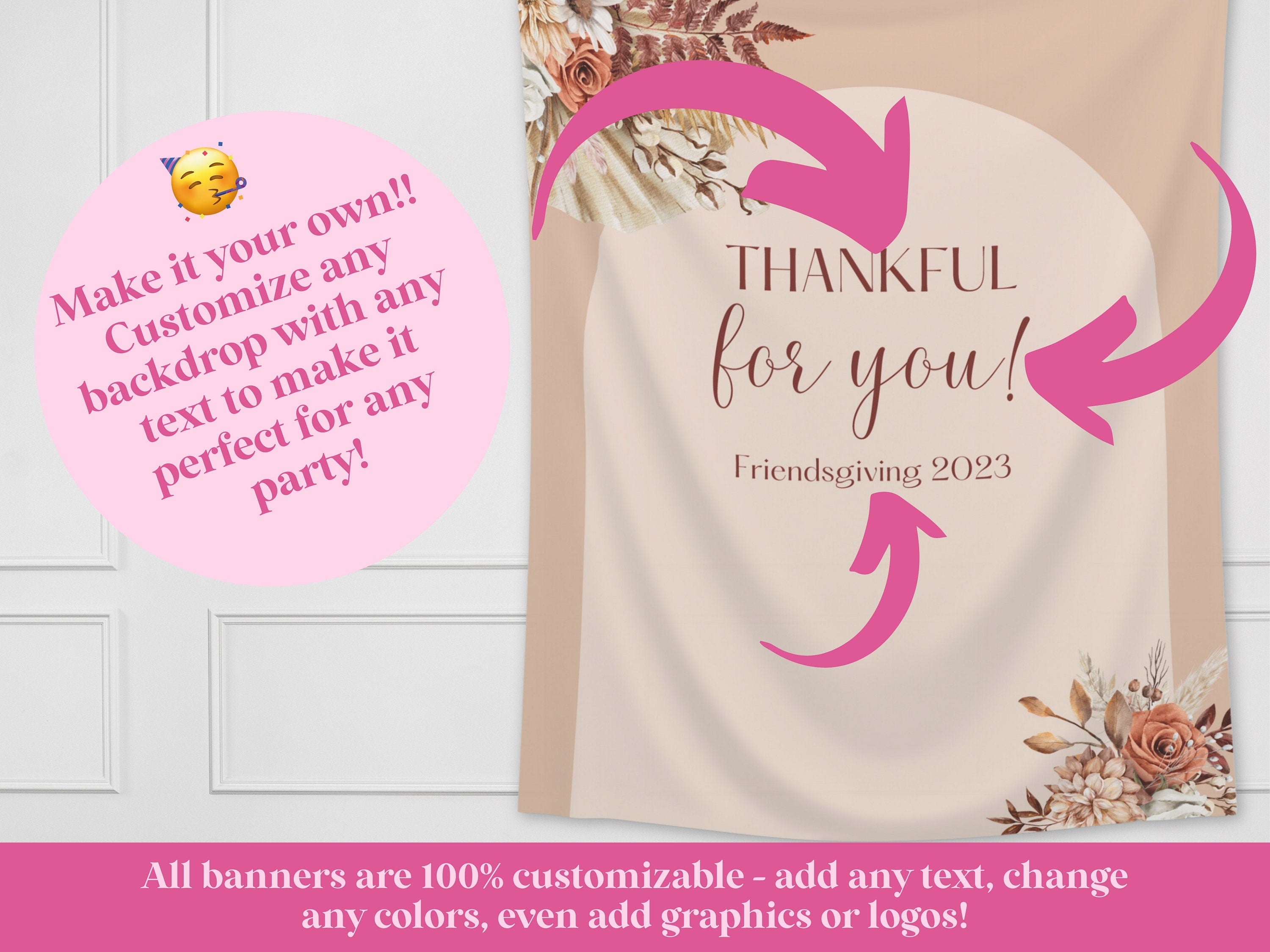 Happy Friendsgiving Boho Floral Arch Banner