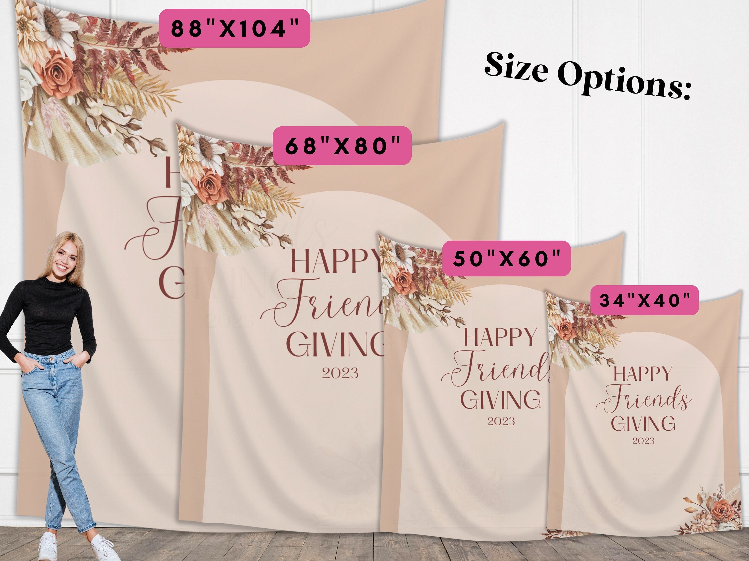 Happy Friendsgiving Boho Floral Arch Banner