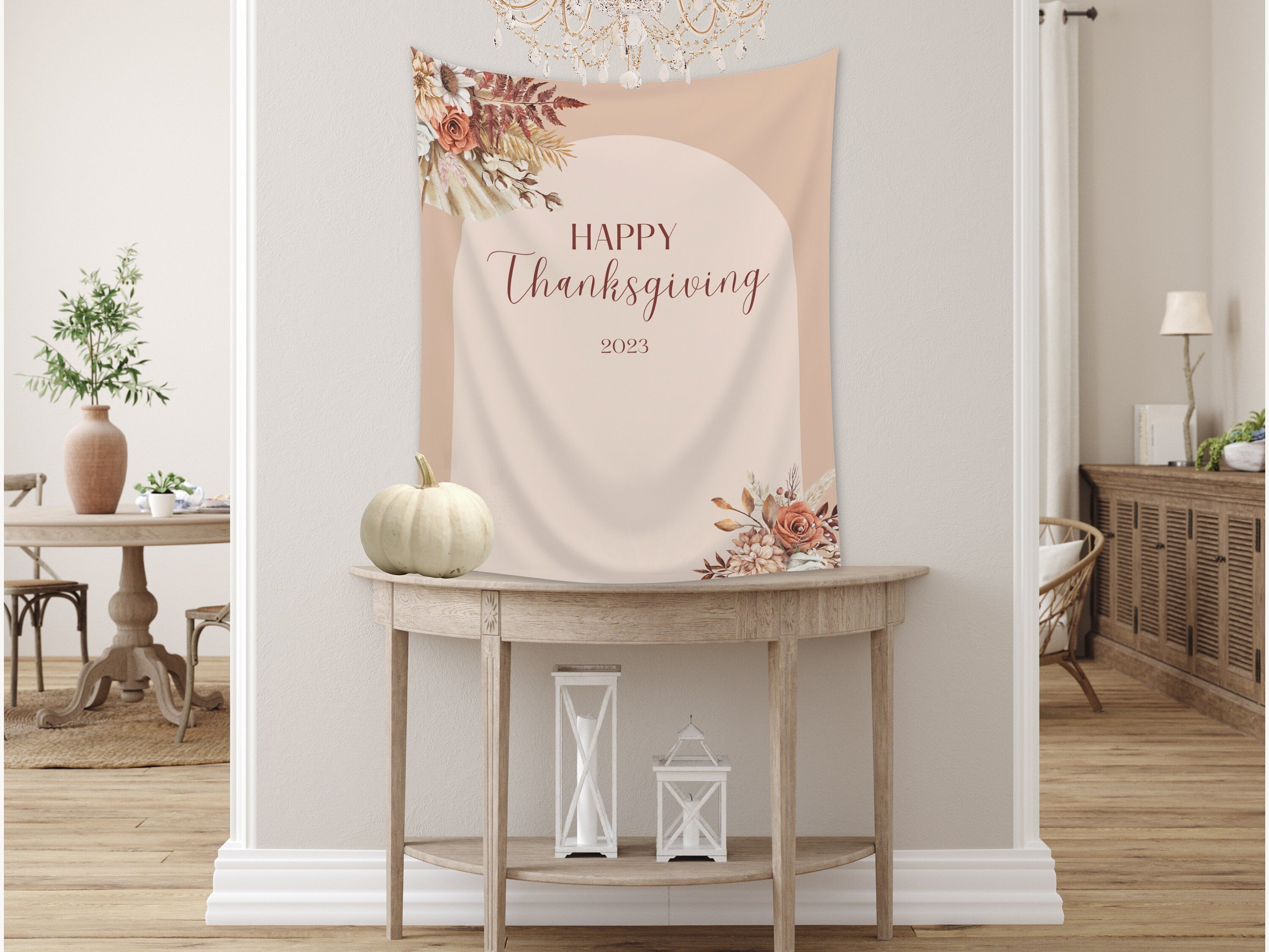 Happy Friendsgiving Boho Floral Arch Banner