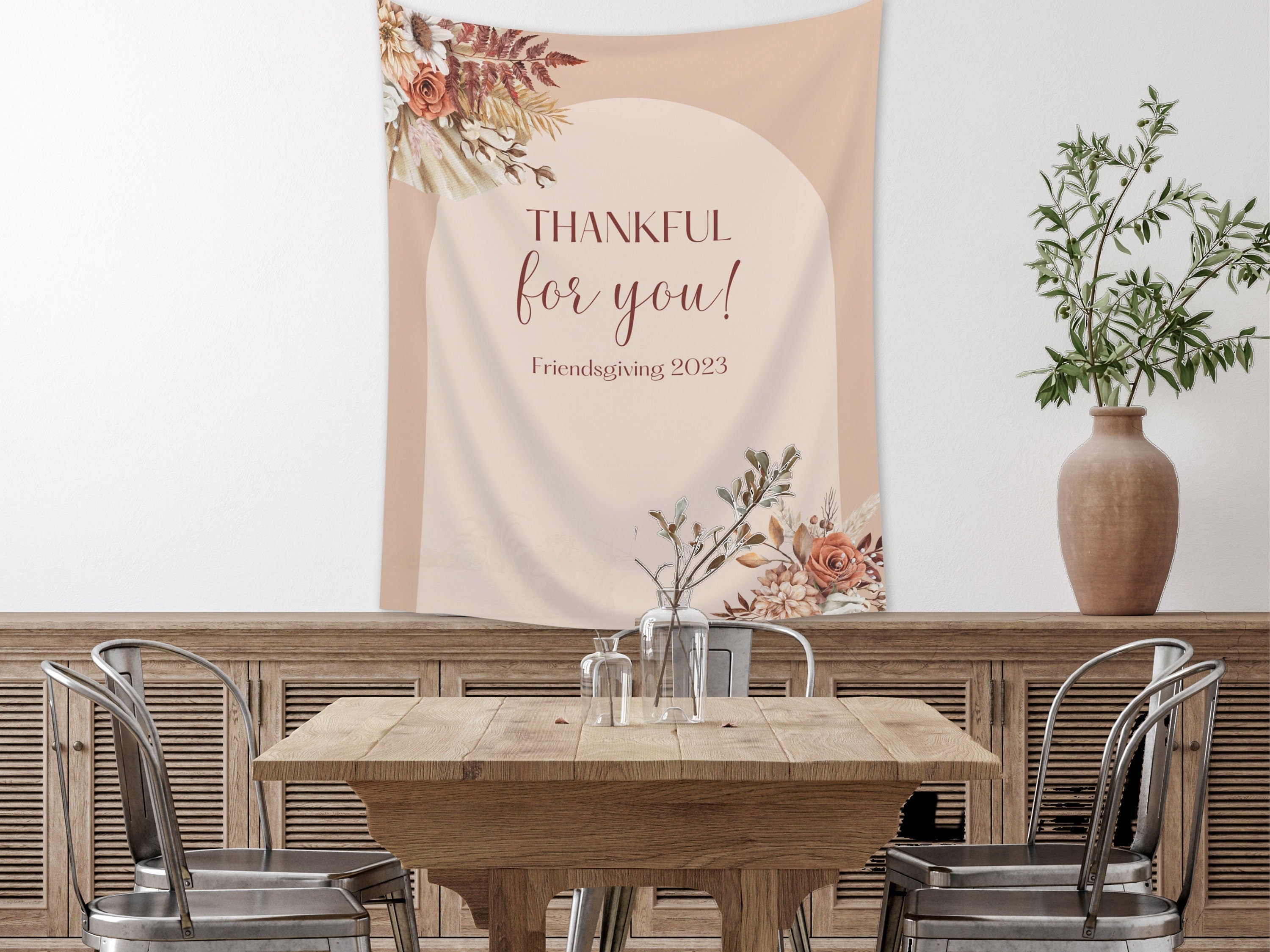 Happy Friendsgiving Boho Floral Arch Banner