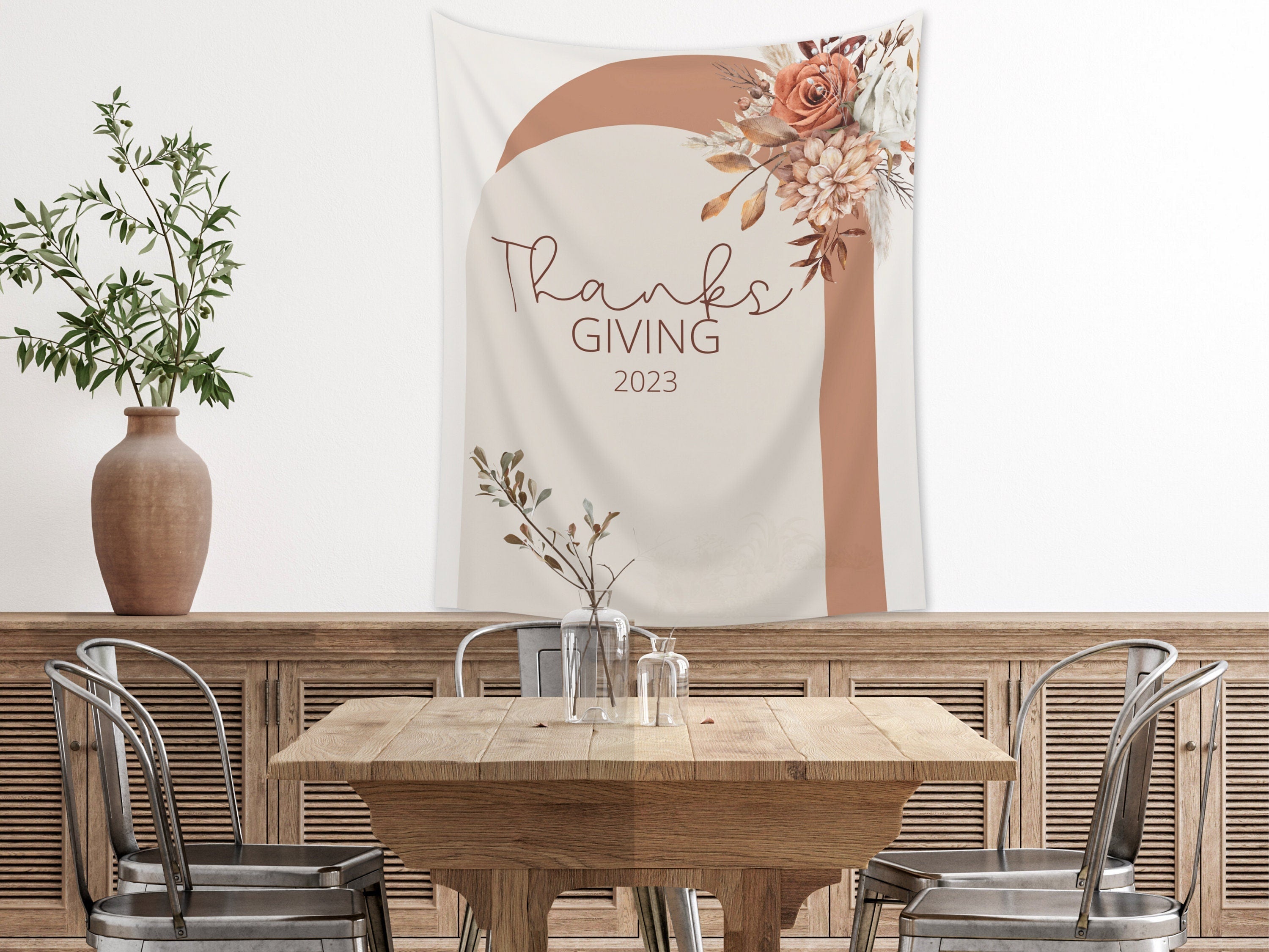 Thanksgiving Boho Arch Fall Floral Banner