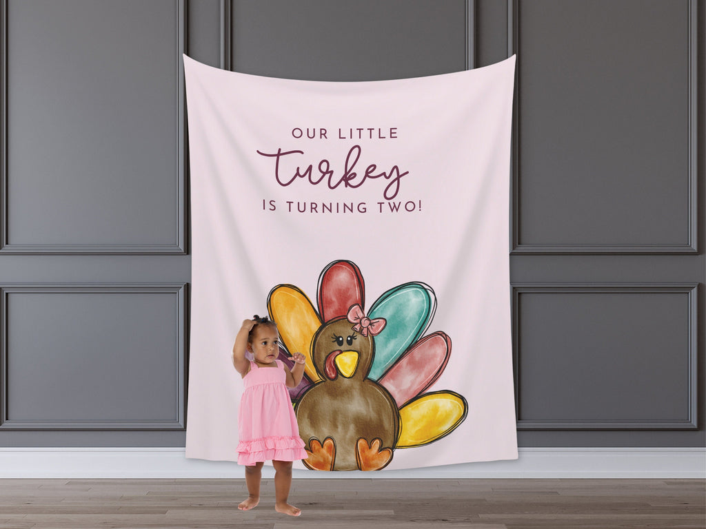 A Little Turkey Girl's Birthday Backdrop