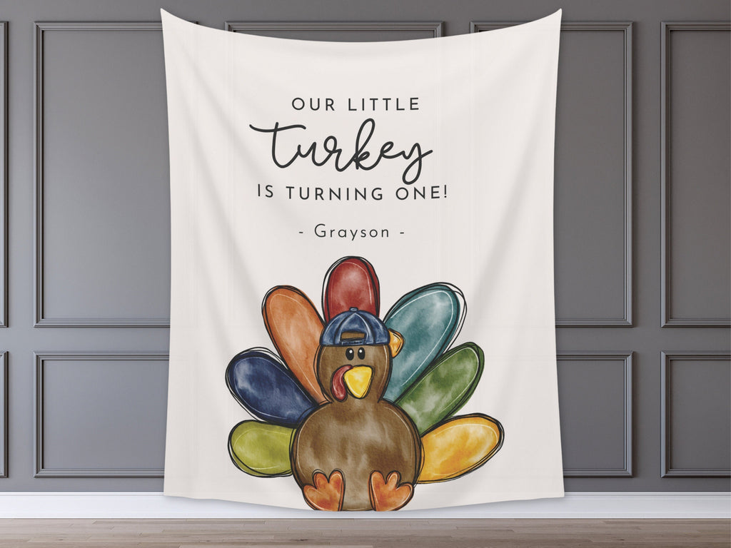 A Little Turkey Boy's Birthday Backdrop