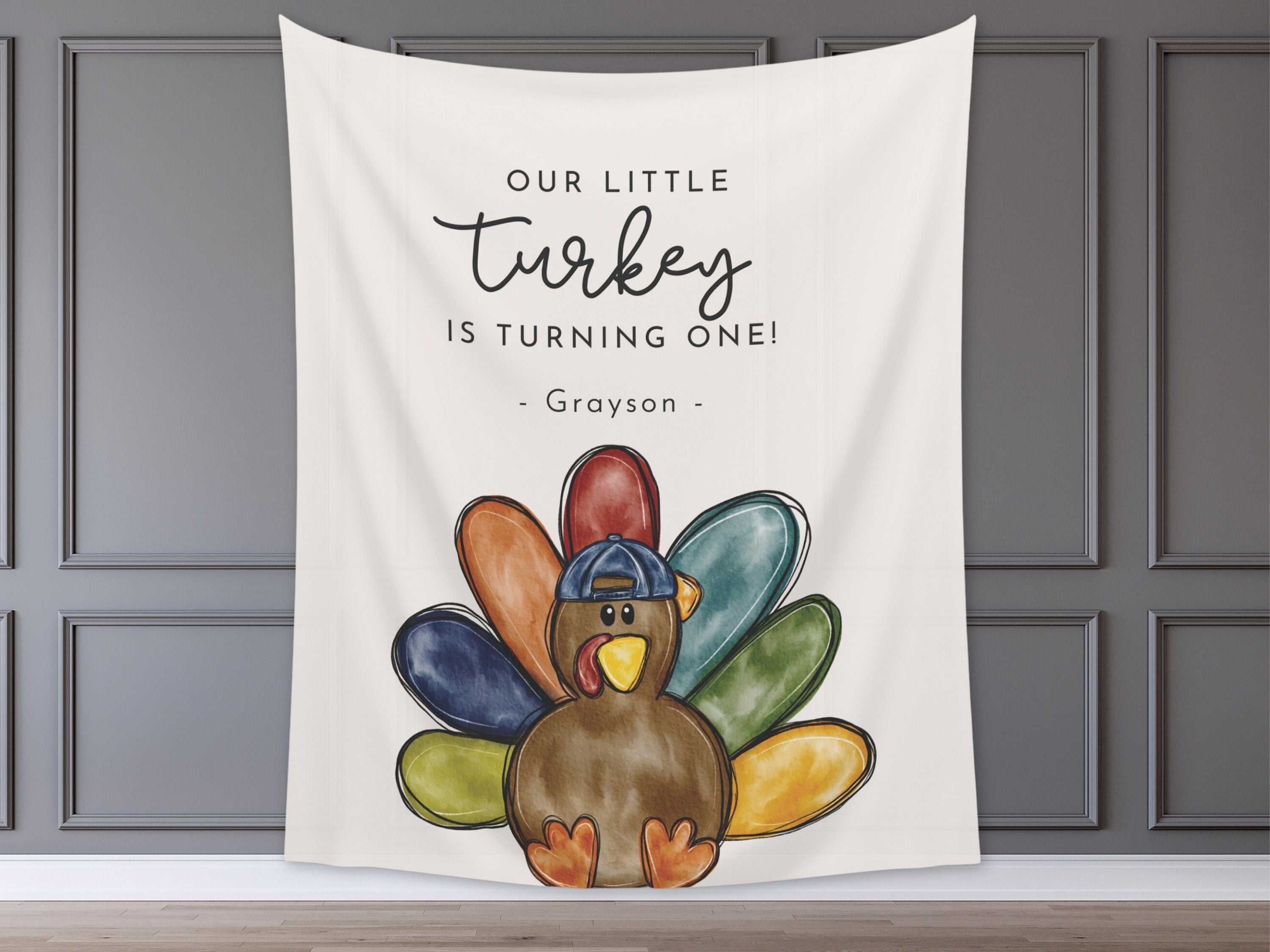 A Little Turkey Boy's Birthday Backdrop