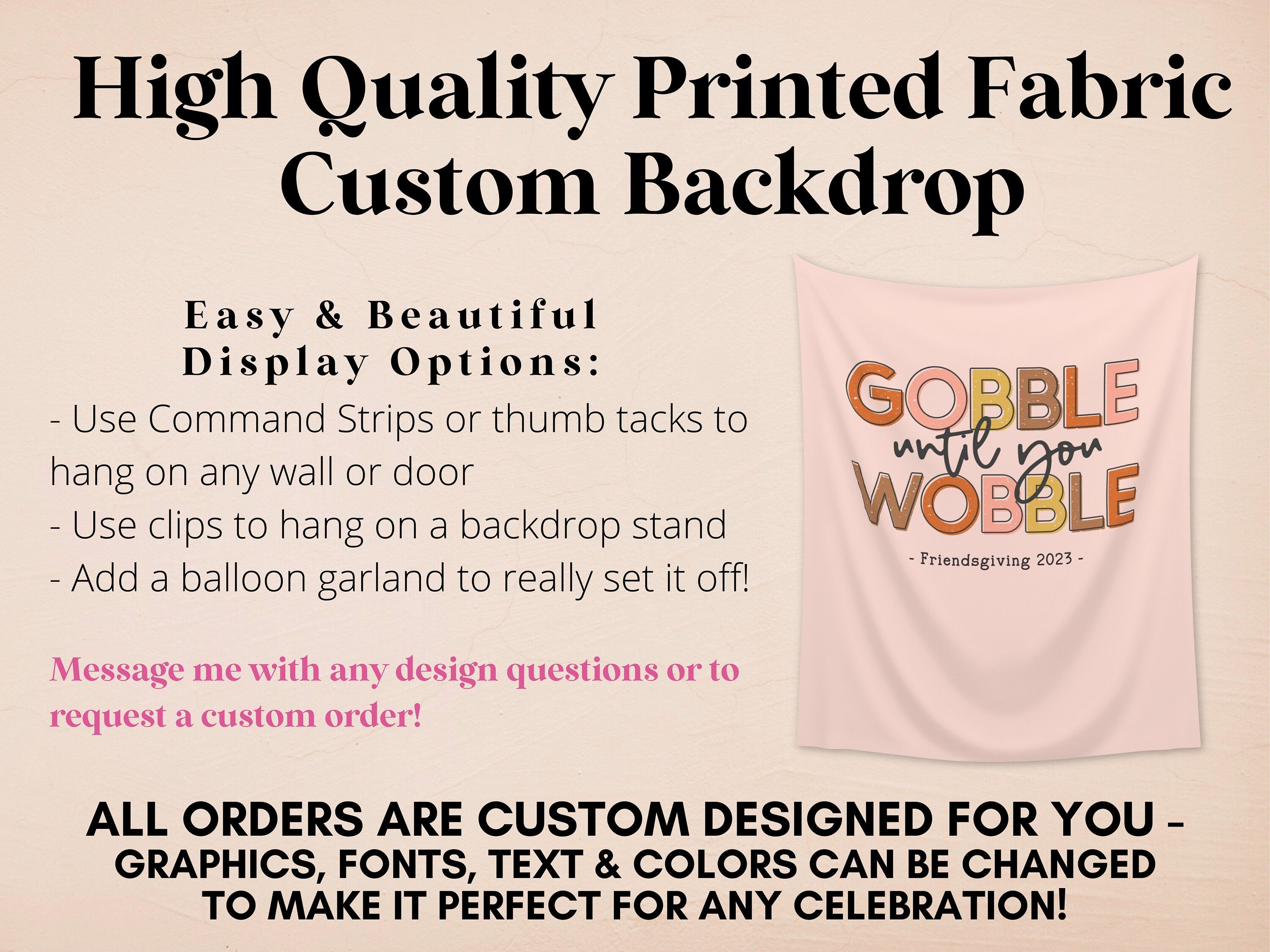 Gobble Until You Wobble Custom Thanksgiving Banner | Custom Friendsgiving Party Backdrop for Balloon Garland | Funny Cute Thanksgiving Décor