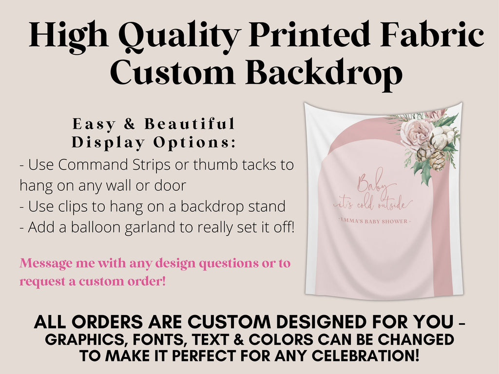Baby It's Cold Outside Floral Arch Custom Baby Shower Banner | Winter Mistletoe Party Backdrop for Balloon Garland | Woodlands Wonderland