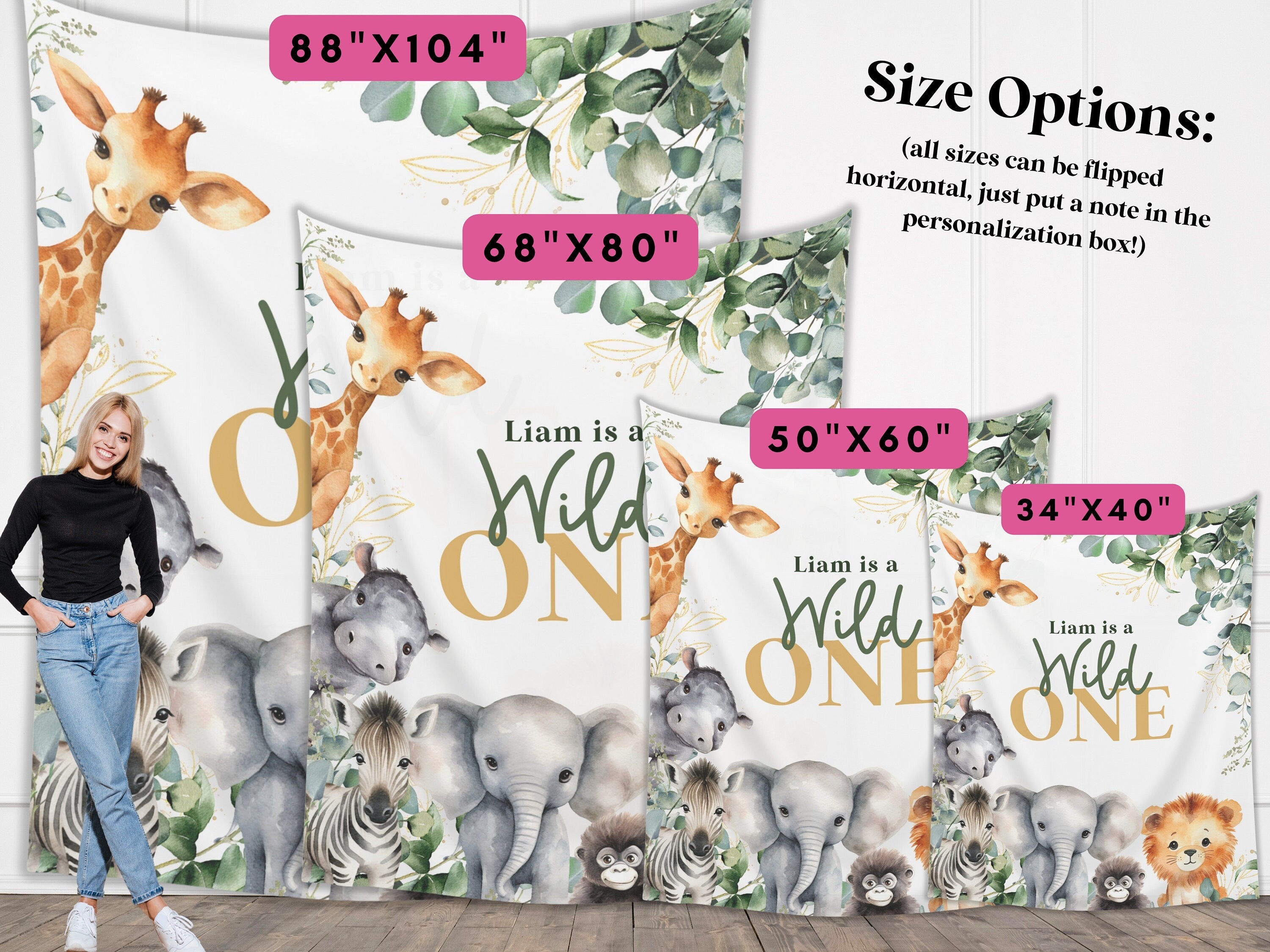 Wild One First Birthday Customizable Safari Animals 1st Birthday Backdrop | Jungle Custom Party Banner | Baby Shower or Gender Reveal | Zoo