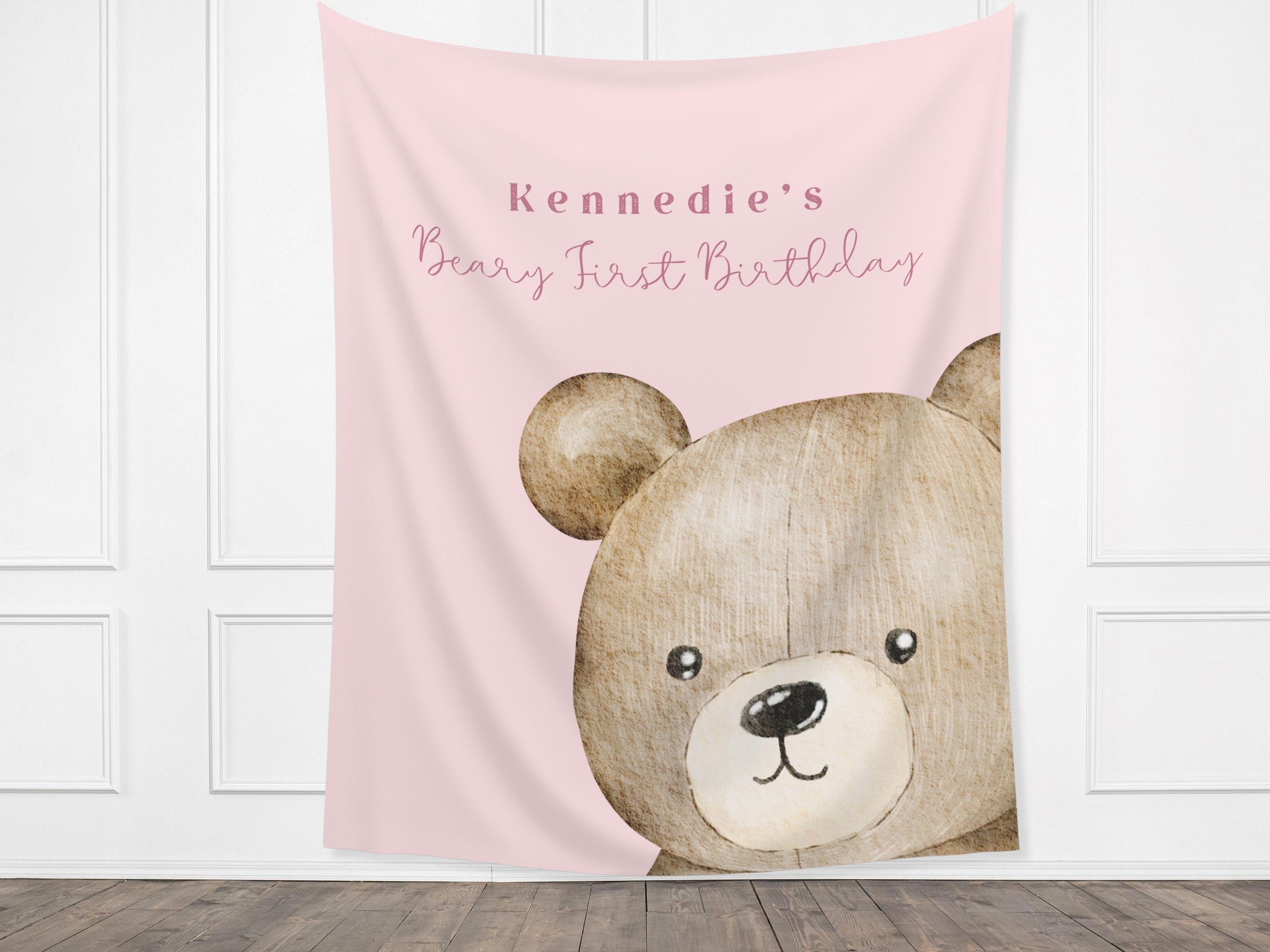 Modern Beary First Birthday Party Banner