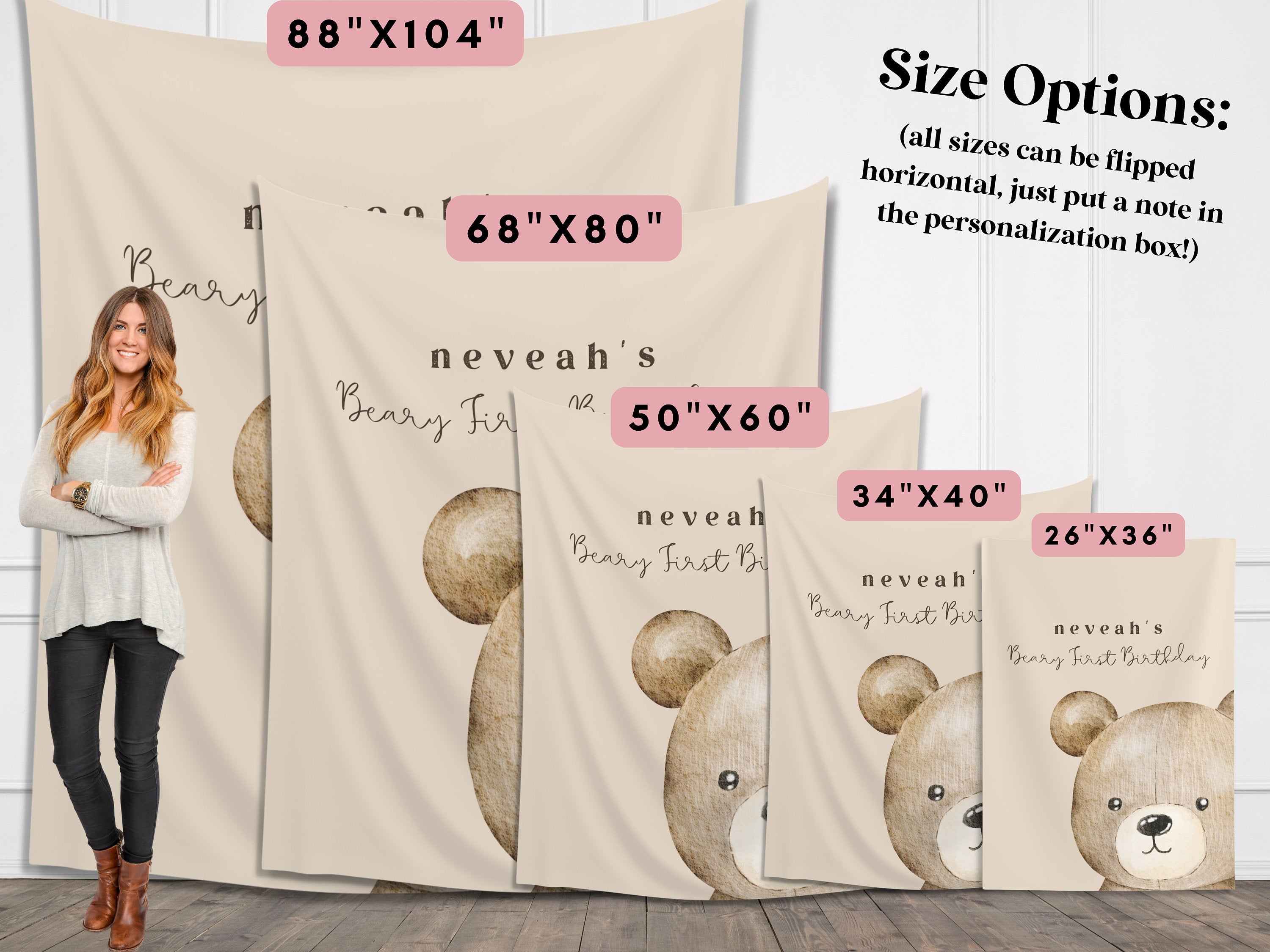 Modern Beary First Birthday Party Banner