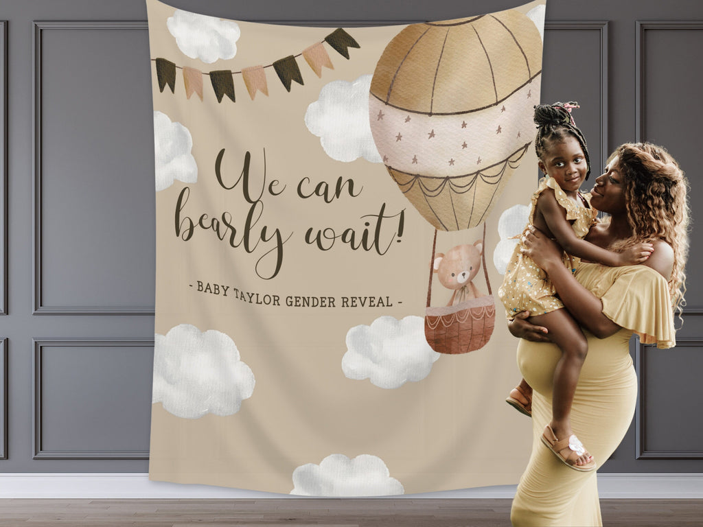 We Can Bearly Wait Custom Banner | Teddy Bear Personalized Baby Shower Backdrop | Gender Neutral Baby Shower or Reveal | Baby Boy Shower