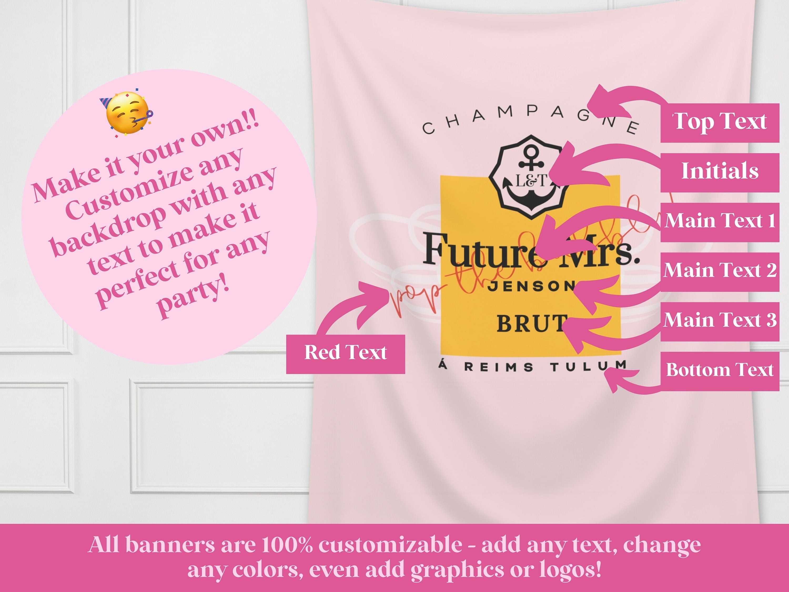 Custom Champagne Bachelorette Party Banner | Champagne Before Vows | Last Rendez Vous Décor | Personalized Label Bridal Shower Backdrop